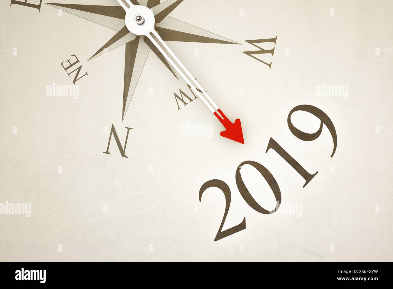 Vintage Kompass Neujahr 2019 3D Illustration Stockfoto