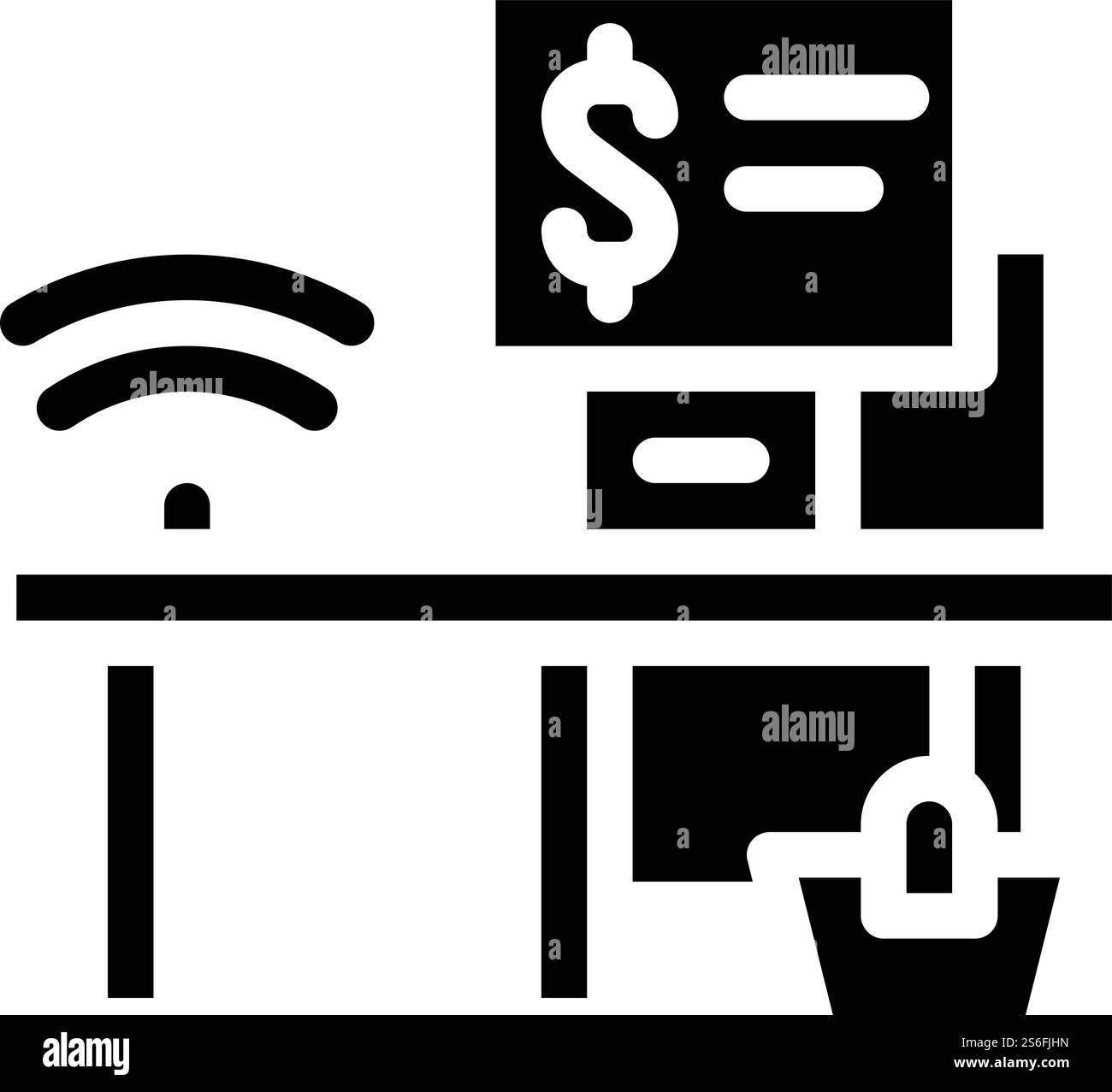 Self-Service Checkout Glyph Symbol Vektor. Self-Service-Checkout-Schild. Schwarze Abbildung des isolierten Kontursymbols. Self-Service-Checkout-Symbol Vektor-Illustration Schild Stock Vektor
