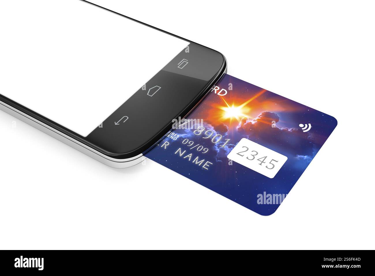 3D-Rendering von einem Smartphone und eine Kreditkarte für Mobile Payment Stockfoto