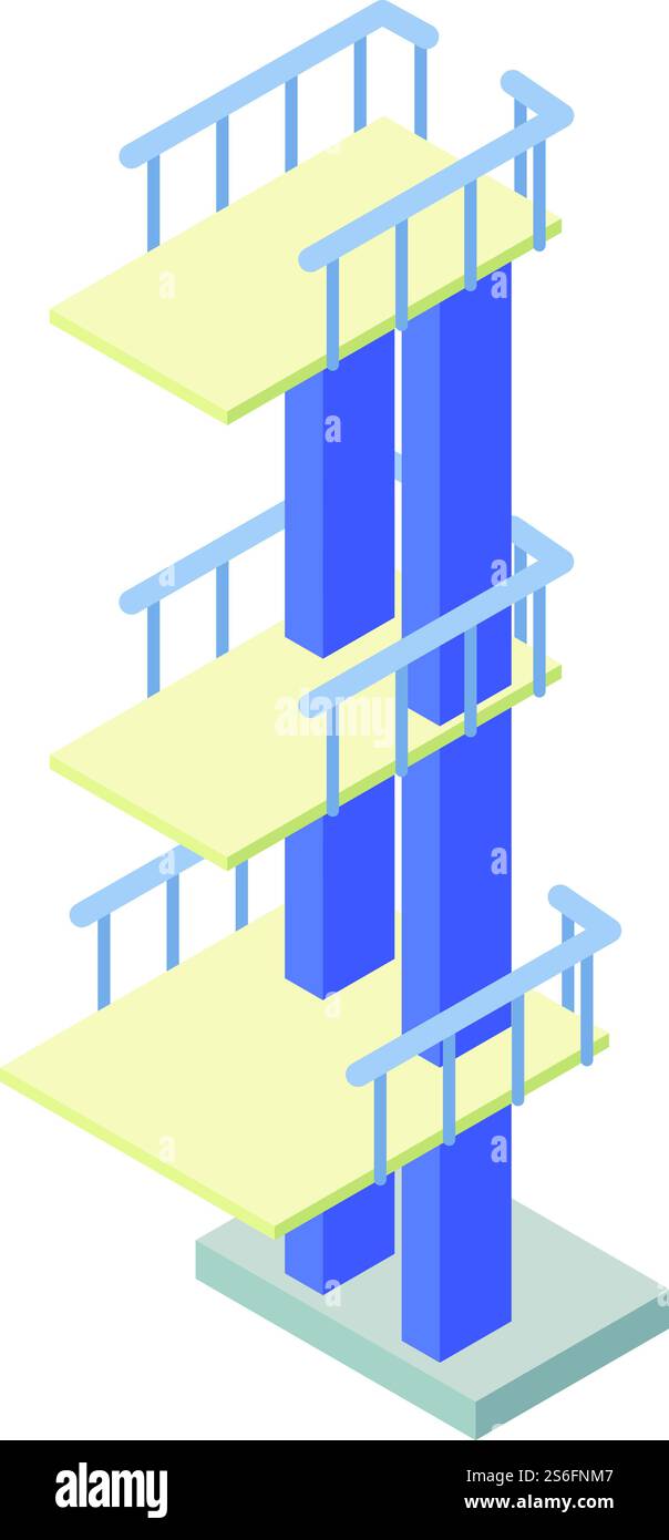 Symbol für das Turmspringen. Isometrisch des Turmtauchbrett-Vektorsymbols für Webdesign isoliert auf weißem Hintergrund. Turm-Sprungbrett-Symbol, isometrischer Stil Stock Vektor