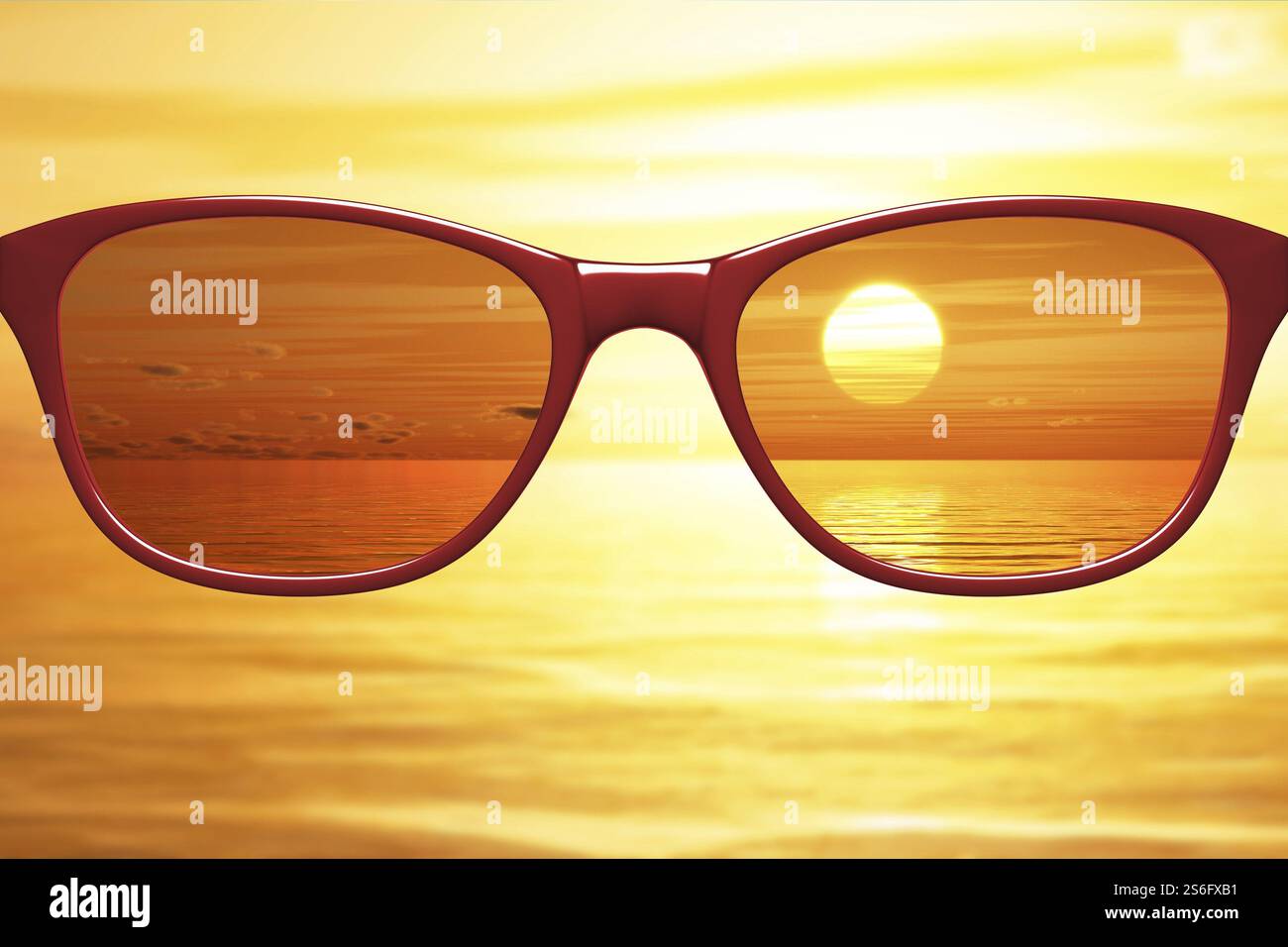 Blick durch die Sonnenbrille scharfe mit Brille unscharf ohne Brille 3 Abbildung d Stockfoto