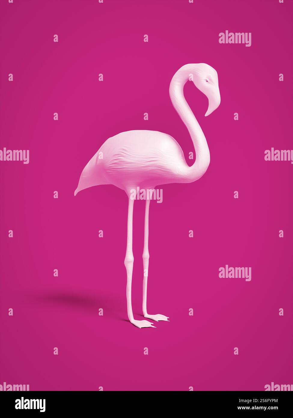 Ein weißer Flamingo auf pinkfarbenem Hintergrund 3D-Illustration Stockfoto