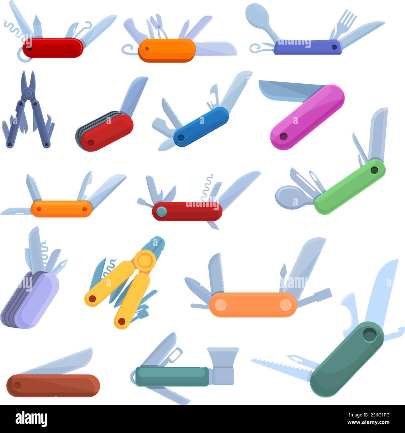 MultiTool-Symbole festgelegt. Zeichentricksatz von multitool-Vektorsymbolen für Webdesign. MultiTool-Symbole gesetzt, Cartoon-Stil Stock Vektor