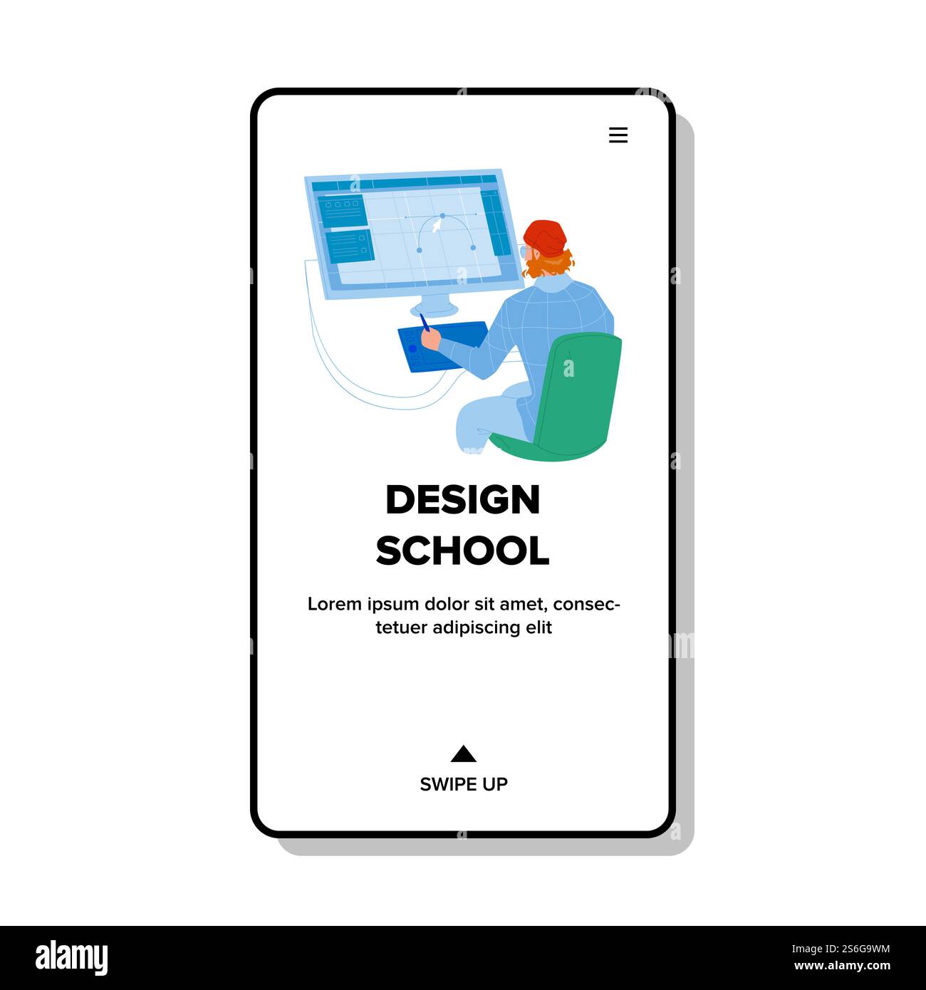 Design School Lektion Lernen Student Mann Vektor. Designer Lernen Kurs Über Computer, Bildungszeit In Der Design School. Charakterbildner Vermitteln Grafikfähigkeiten Web Flat Cartoon Illustration. Design School Lektion Lernen Student Mann Vektor Stock Vektor