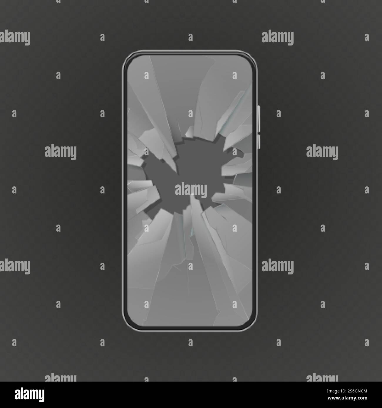 Defekter Bildschirm. Abgestürztes Smartphone, Glasloch. Isolierte realistische, unbearbeitete moderne Telefon-Vektor-Illustration. Glasscheibe mit Loch, digitale Elektronik. Defekter Bildschirm. Abgestürztes Smartphone, Glasloch. Isolierte realistische, unbearbeitete moderne Telefon-Vektor-Illustration Stock Vektor