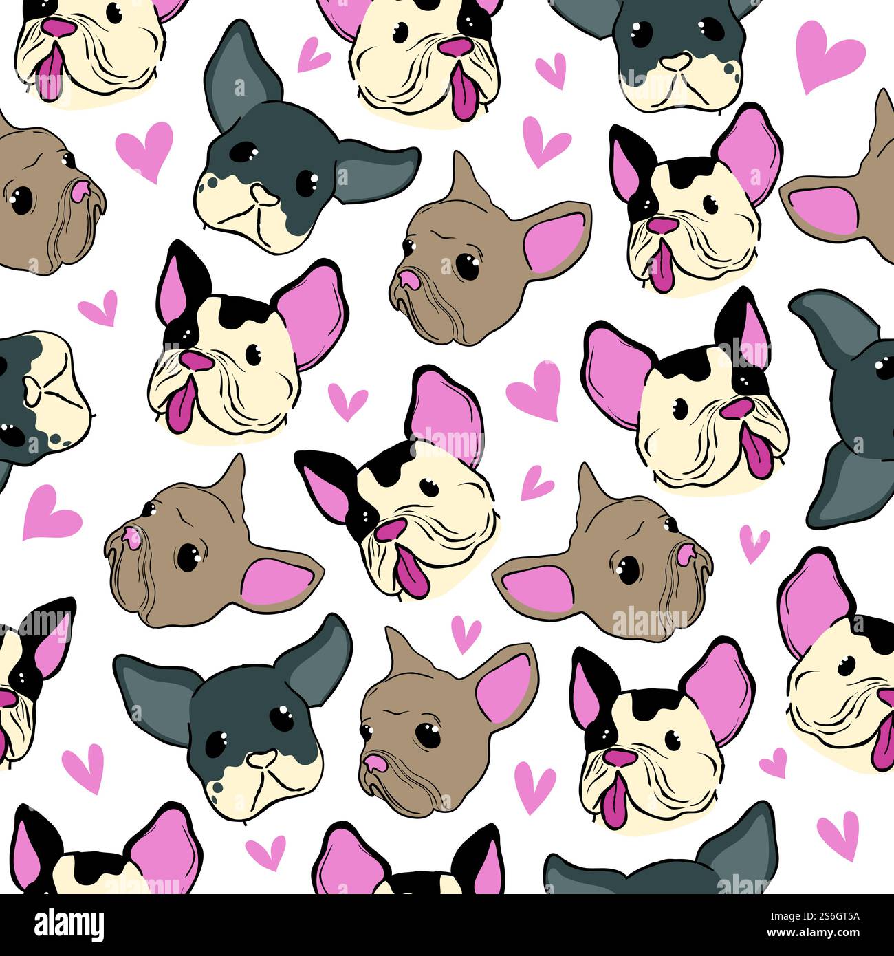 Bulldog-Muster. Kleiner Welpe Mode Retro-Stil Hand gezeichneter Textilentwurf nahtloser Vektor-Hintergrund. Haustierhunde-Illustration, französischer Welpe. Bulldog-Muster. Kleiner Welpe Mode Retro-Stil Hand gezeichneter Textilentwurf nahtloser Vektor-Hintergrund Stock Vektor