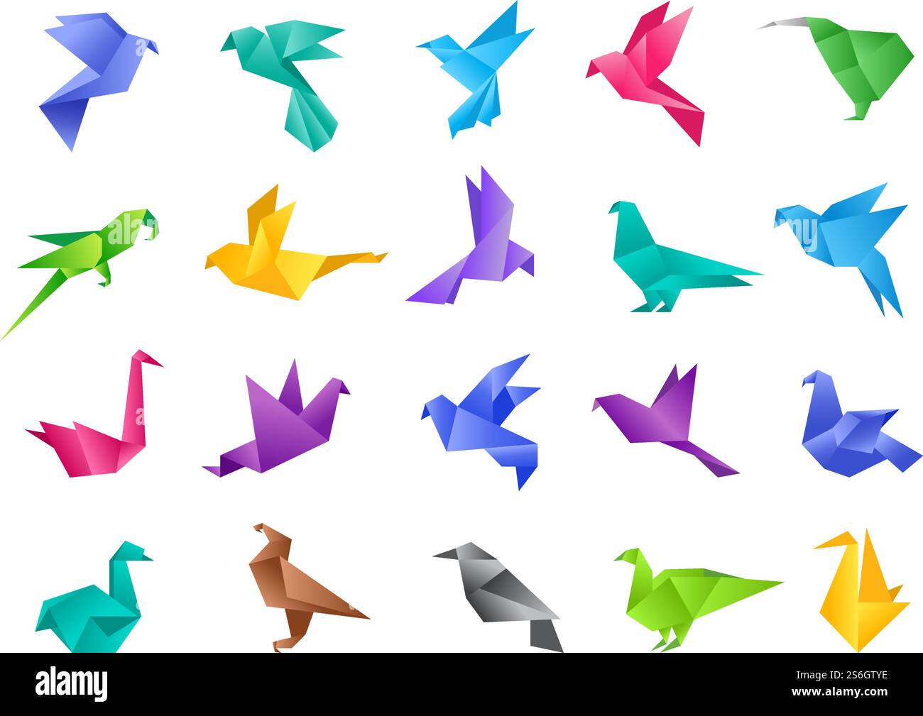 Origami-Vögel. Stilisierte polygonale Taubengeometrische abstrakte Formen aus reinen Papiervektortieren isoliert. Illustration Taube und Vogel Taube, Papier polygonales Origami Tier. Origami-Vögel. Stilisierte polygonale Taubengeometrische abstrakte Formen aus reinen Papiervektortieren isoliert Stock Vektor