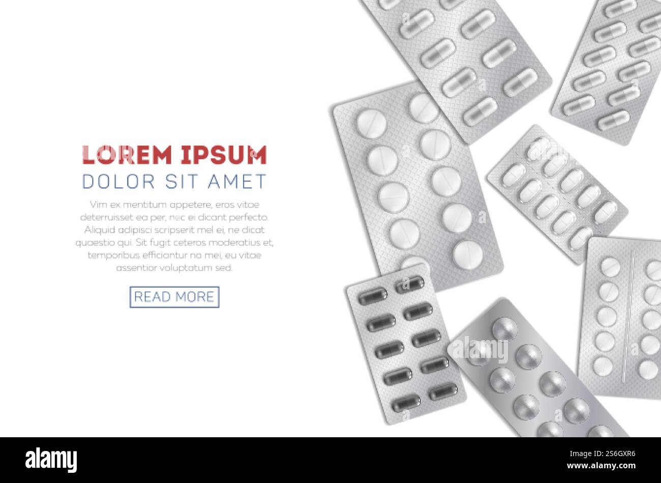 Medizinisches Banner. Realistische Pillen, Silberblase mit Drogen. Pharmazeutischer Hintergrund, isolierte Antibiotika und Vitamine, Tabletten. Illustration des Medikamentenvektors. Medizinische Pille und Kapsel, Pflegemittel. Medizinisches Banner. Realistische Pillen, Silberblase mit Drogen. Pharmazeutischer Hintergrund, isolierte Antibiotika und Vitamine, Tabletten. Illustration des Medikamentenvektors Stock Vektor