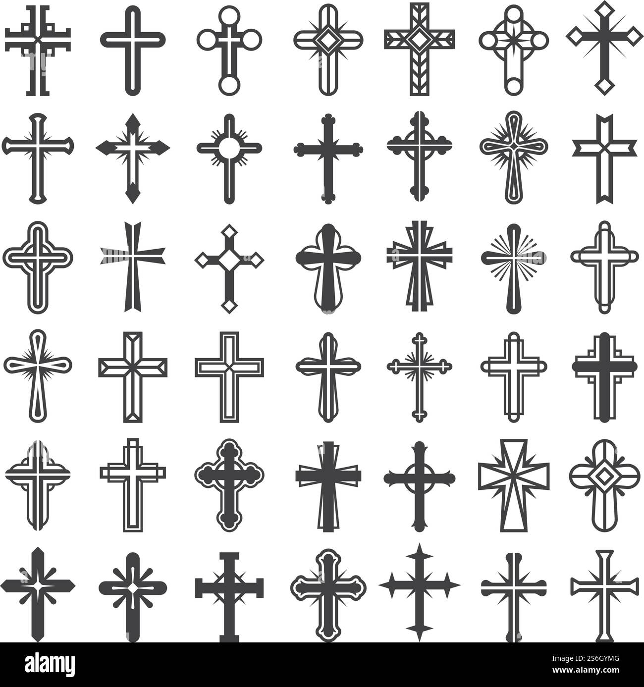 Kreuzsymbole der Religion. Christen katholizismus Ikonen Stammesvektorsammlung Frieden jesus Bilder. Kreuzspiritualität, katholizismus glauben, christentum religiöse Illustration. Kreuzsymbole der Religion. Christen katholizismus Ikonen Stammesvektorsammlung Frieden jesus Bilder Stock Vektor