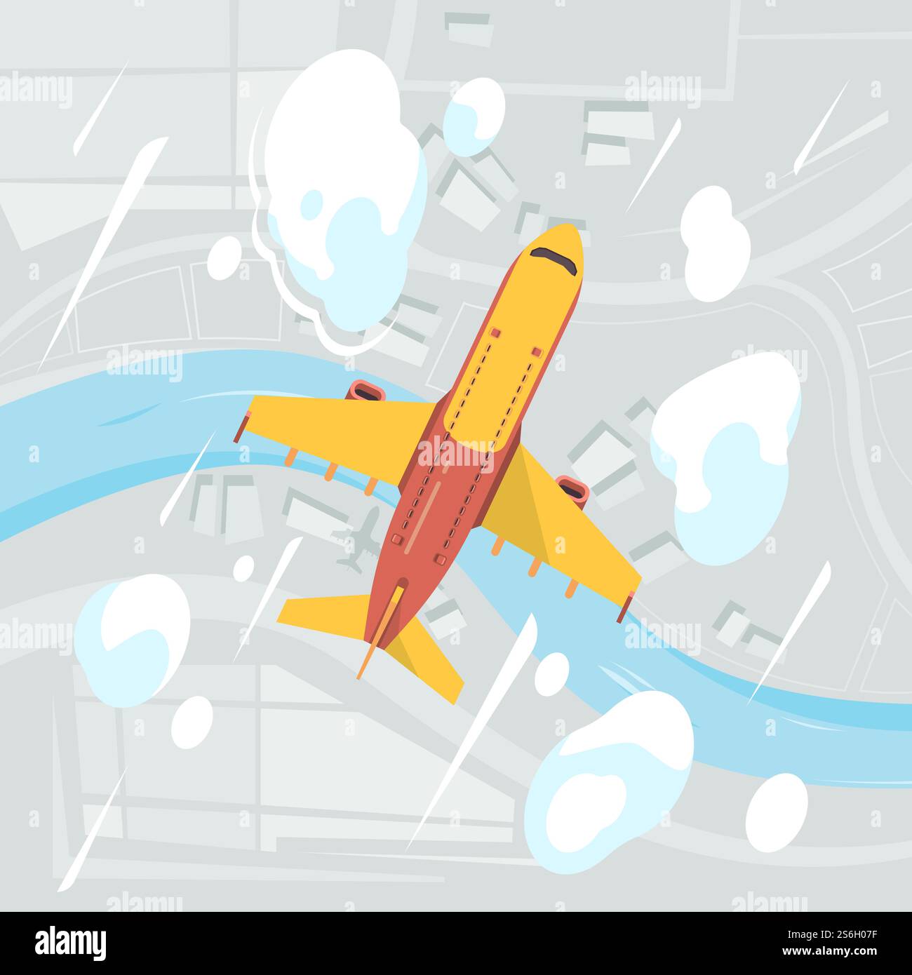 Blick von oben auf den Himmel des Flugzeugs. Fliegender Transportjet zivile Flugzeugvektor Wolken Vektor Lufthintergrund. Illustration Flugzeugreisen, Flugzeugflug. Blick von oben auf den Himmel des Flugzeugs. Fliegender Transportjet zivile Flugzeugvektor Wolken Vektor Lufthintergrund Stock Vektor