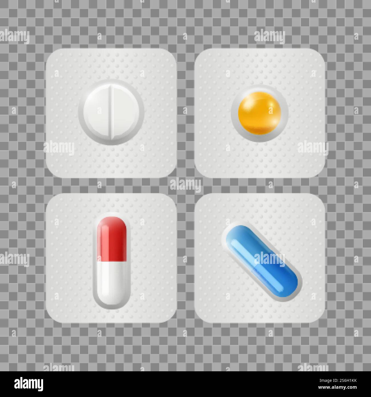 Realistische Pillen. Arzneimittel in Blasen isoliert auf transparentem Hintergrund. Vitamine, medizinische Behandlung oder pharmazeutische Vektor-Illustration. Medizinische Pharmazie, Pharmazie Gesundheit. Realistische Pillen. Arzneimittel in Blasen isoliert auf transparentem Hintergrund. Vitamine, medizinische Behandlung oder pharmazeutische Vektor-Illustration Stock Vektor