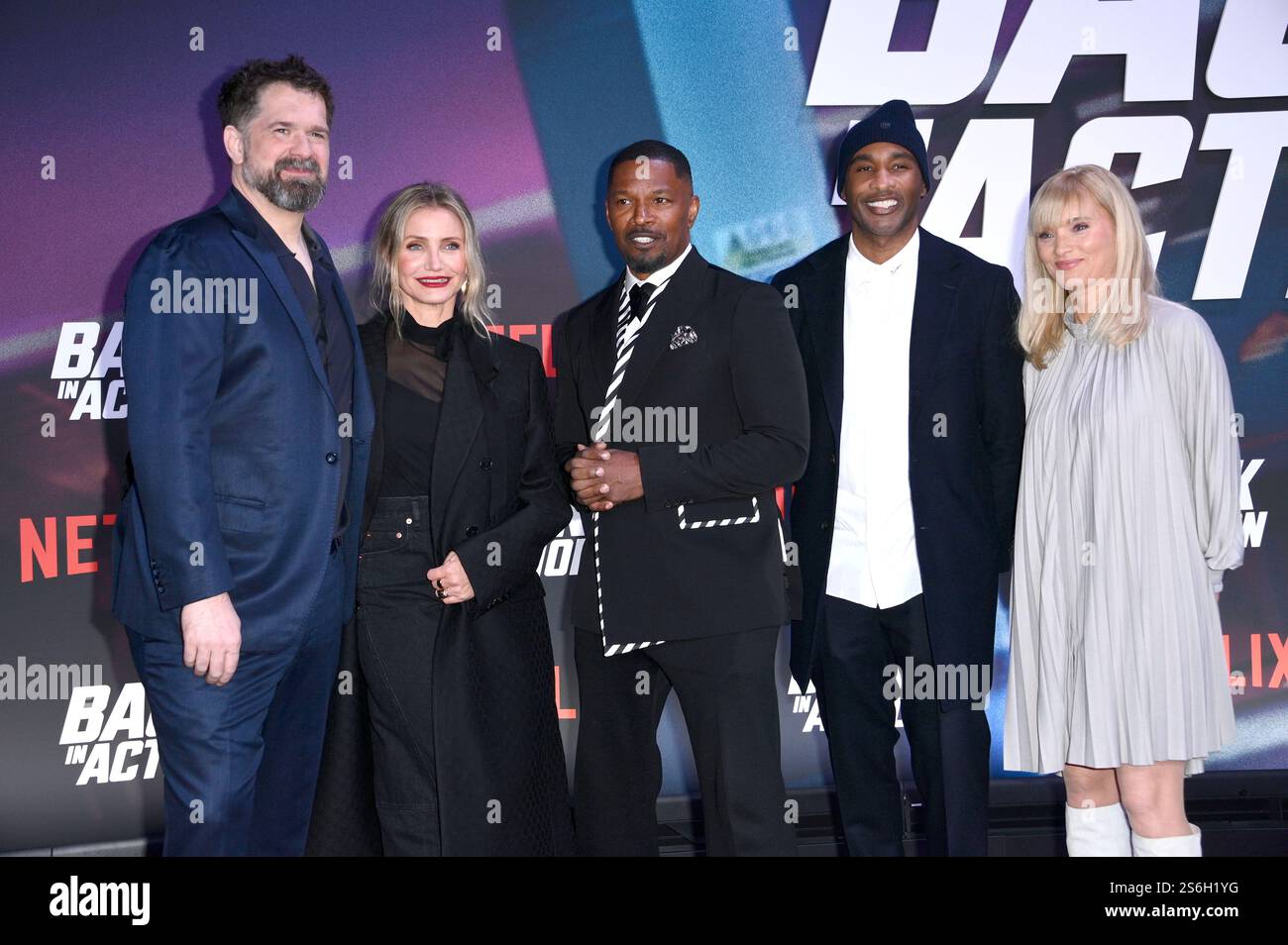 Seth Gordon, Cameron Diaz, Jamie Foxx, Datari Turner und Katja Hofem beim Screening des Netflix Films 'Back in Action' im Zoo Palast. Berlin, 15.01.2025 Stockfoto
