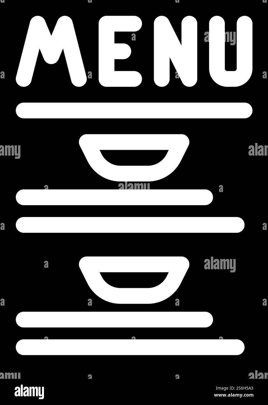 Menü Büfett Glyphe Symbol Vektor. Schild mit Menübüfett. Schwarze Abbildung des isolierten Kontursymbols. Menü Buffet Glyphe Symbol Vektor Illustration Stock Vektor