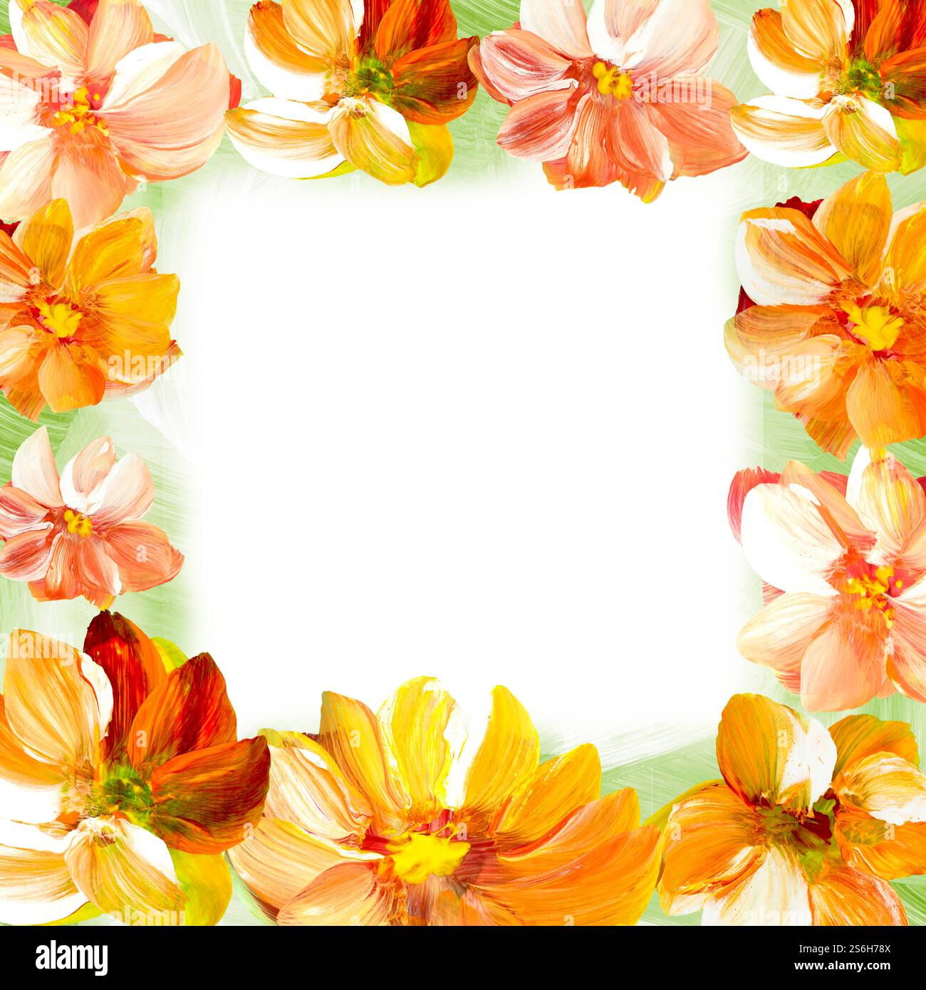 Blumengestell mit blauen Blumen. Handgezeichnete Vorlage mit Kopierraum für romantische Dekoration, Hintergrund für Karten, Hochzeit oder Gruß. Stockfoto