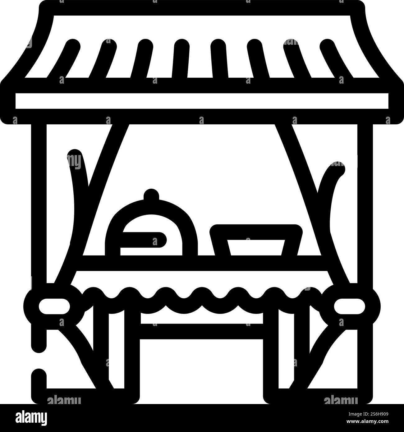 Zeltbuffet Linie Symbol Vektor. Schild mit Zeltbuffet. Schwarze Abbildung des isolierten Kontursymbols. Zeltbuffet Linie Symbol Vektor Illustration Stock Vektor