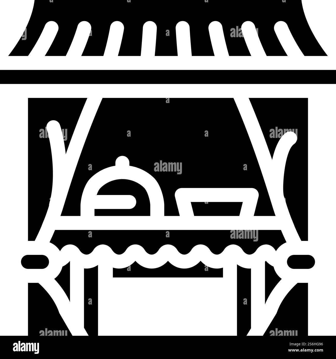 Zeltbuffet Glyph-Symbol-Vektor. Schild mit Zeltbuffet. Schwarze Abbildung des isolierten Kontursymbols. Zeltbuffet Glyphe Icon Vektor Illustration Stock Vektor