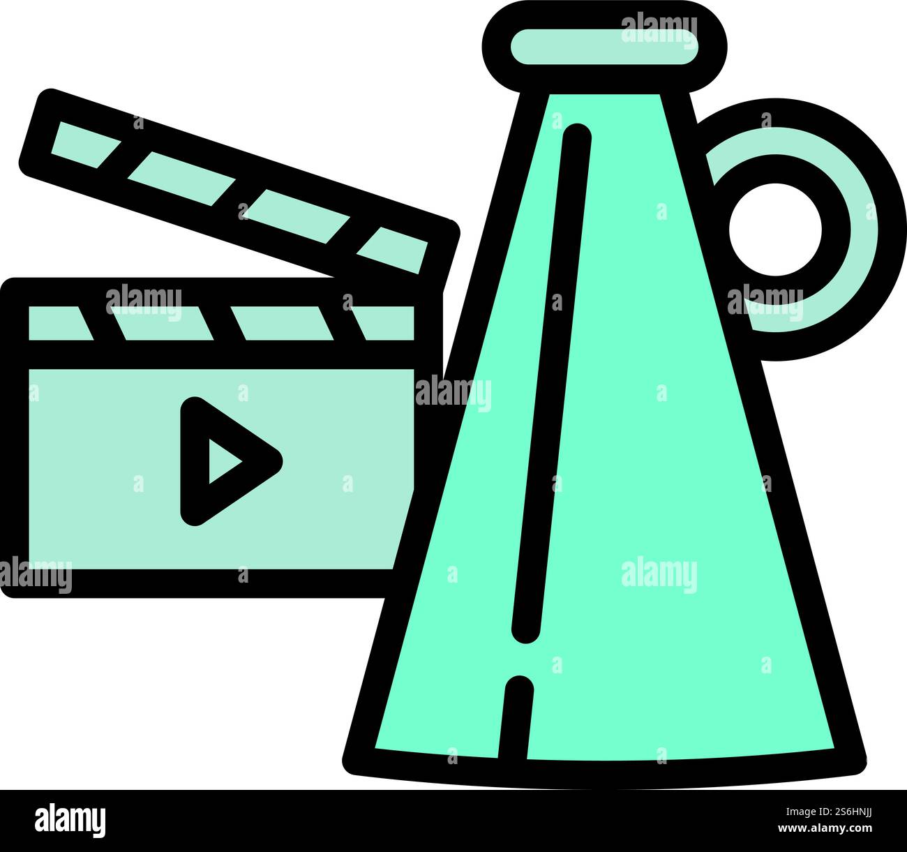 Symbol für die Produktion von Videofilmen. Konturierung des Vektorsymbols für die Videofilmproduktion für Webdesign isoliert auf weißem Hintergrund. Symbol für die Videofilmproduktion, Umrissstil Stock Vektor