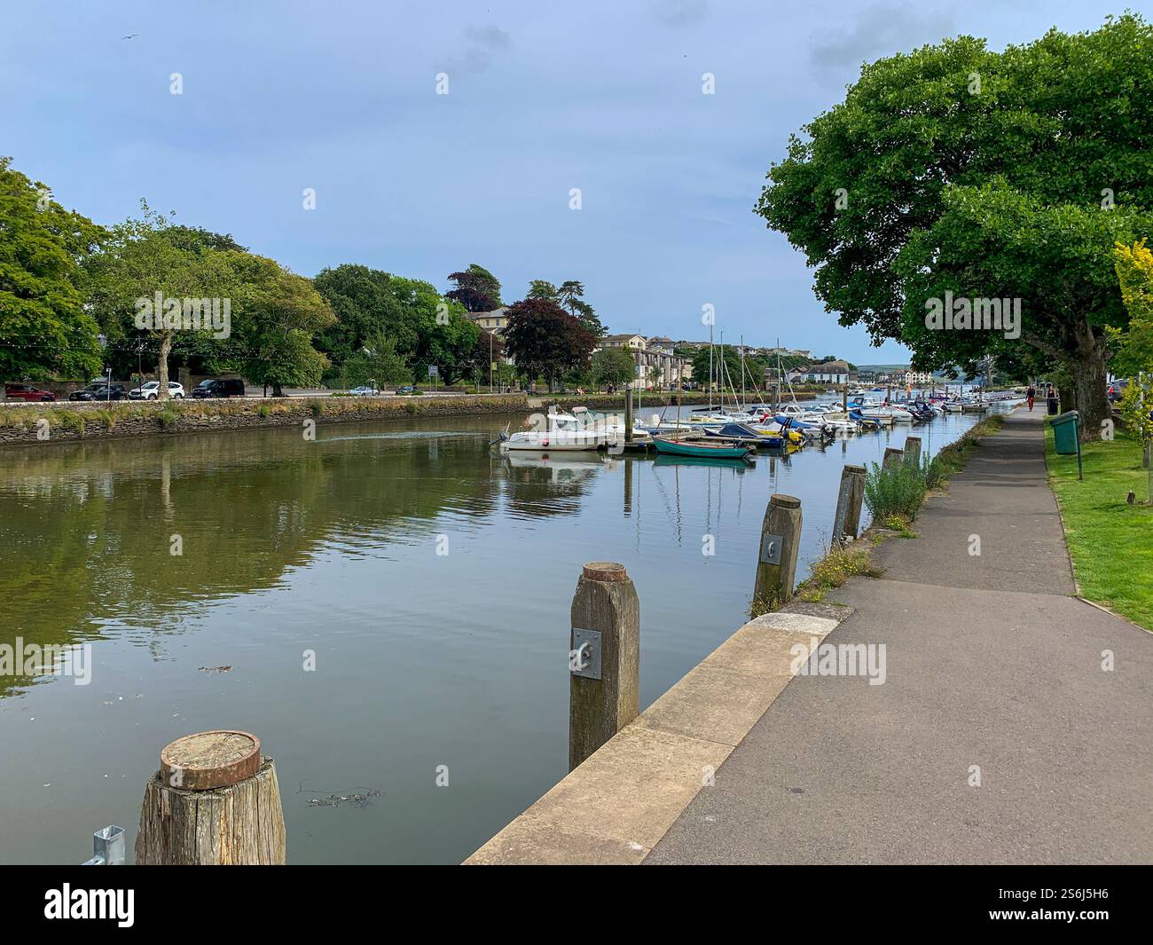 Blick auf den Kai in Kingsbridge, South Hams, Devon, Großbritannien - Smartphone-aufgenommenes Stockfoto