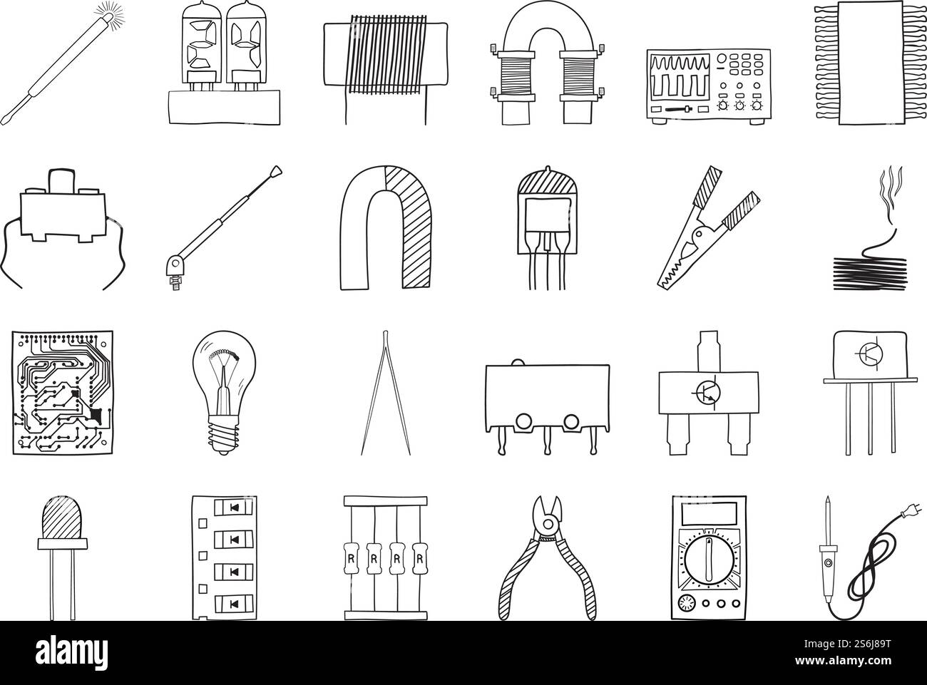 Lötsymbol-Set. Handgezeichnetes Doodle Sketch Design. Vektorgrafik. Stock Vektor