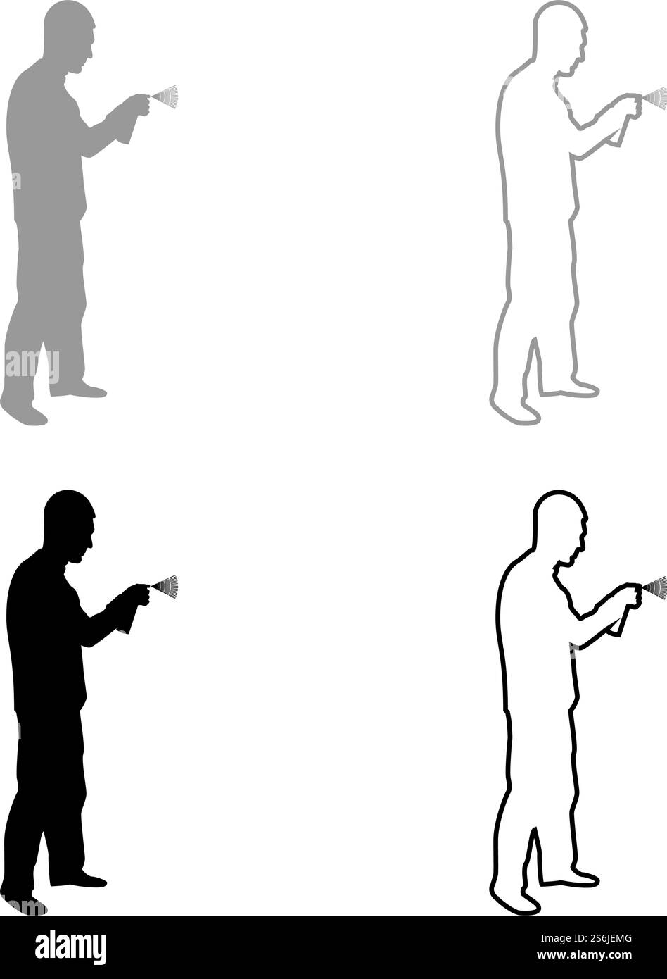 Mann mit Wasser gesprüht in herauf männlicher Bewässerungsgarten mit Handregner Haltearm spezielle Kamm Silhouette grau schwarz Farbe Vektor Illustration solide Umrissstil einfaches Bild. Mann mit Wasser gesprüht in herauf männlichen Bewässerungsgarten mit Handsprinkler Haltearm spezielle Kamm Silhouette grau schwarz Farbe Vektor Illustration solides Umrissstilebild Stock Vektor