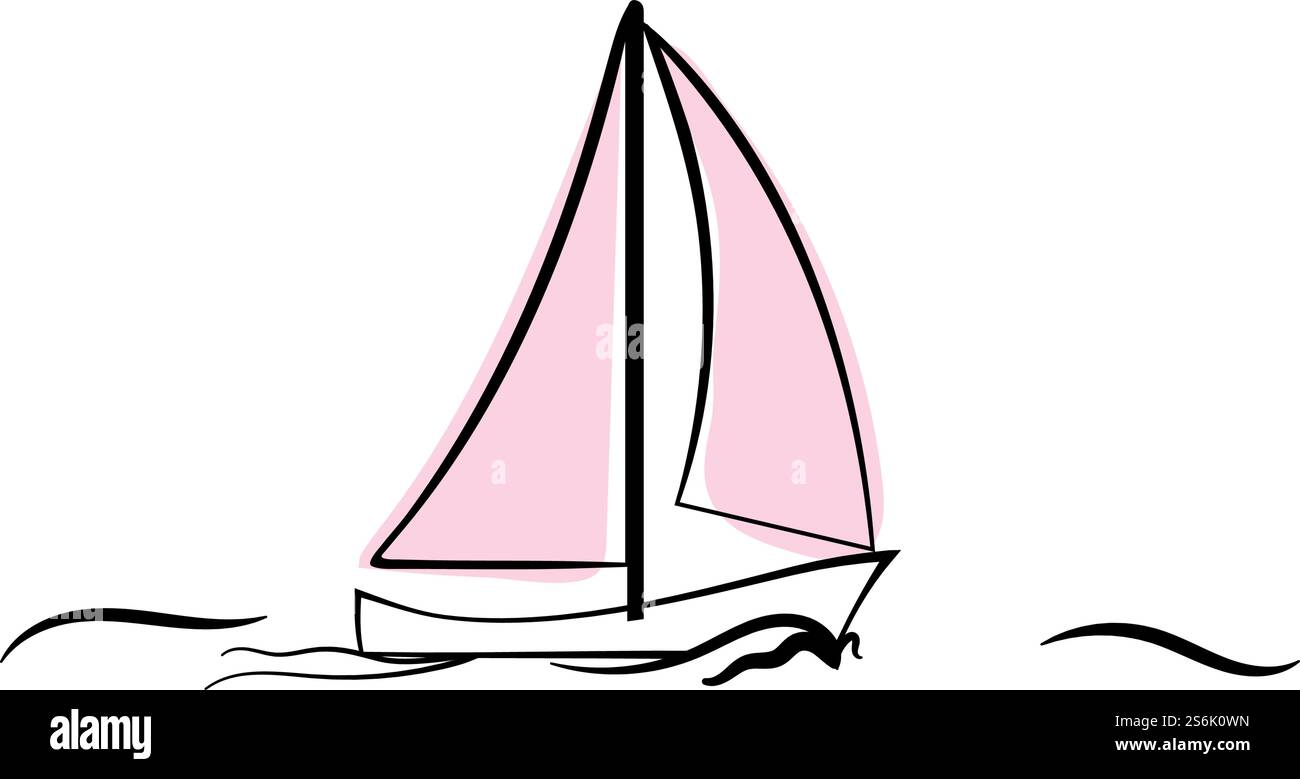 Doodle Skizze Yacht mit Farbfüllung. Einfaches Design für die Herstellung von Grußkarten geeignet. Vektorgrafik. Stock Vektor