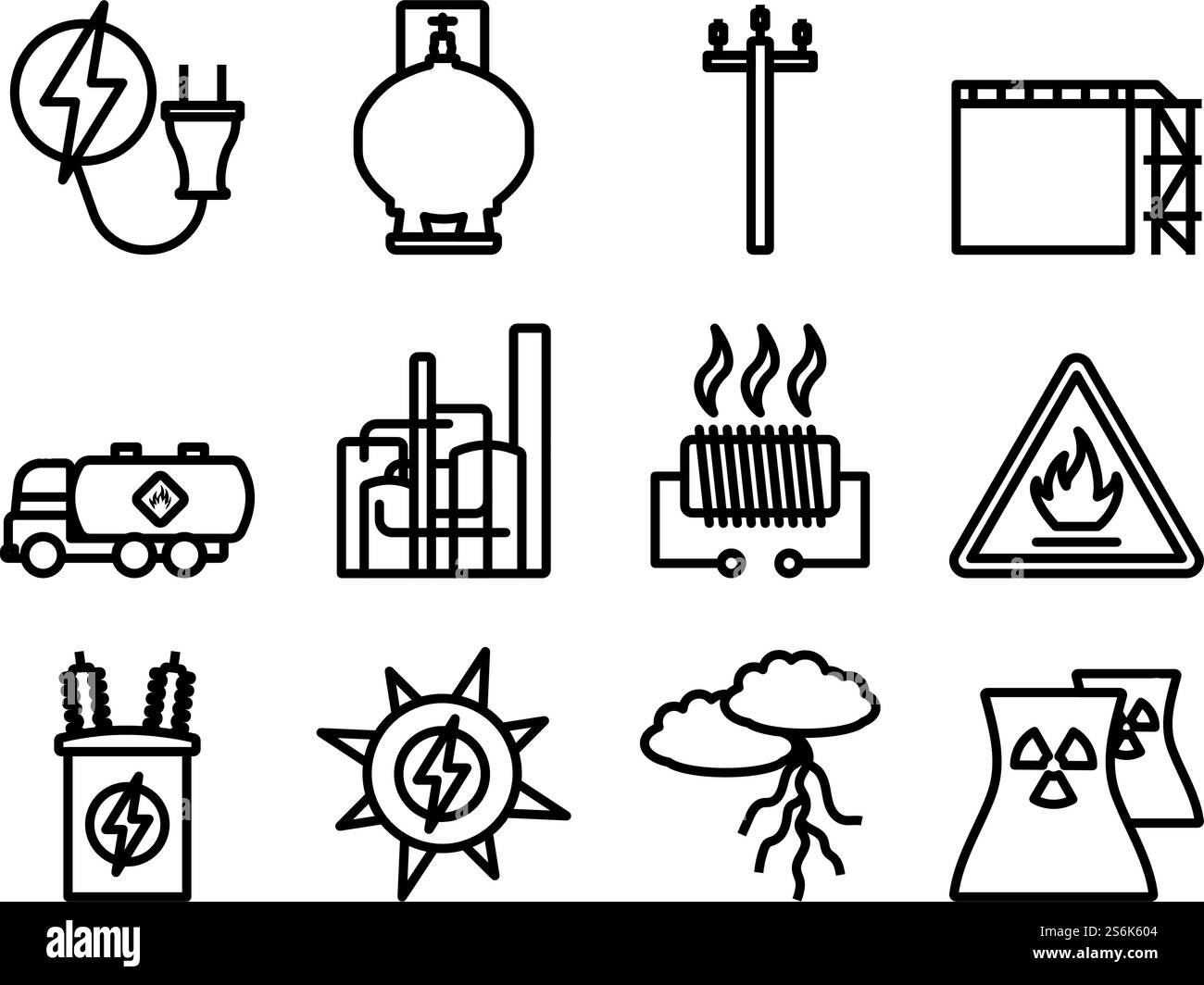 Energiesymbol Eingestellt. Auffälliges Design mit bearbeitbarer Konturbreite. Vektorgrafik. Stock Vektor