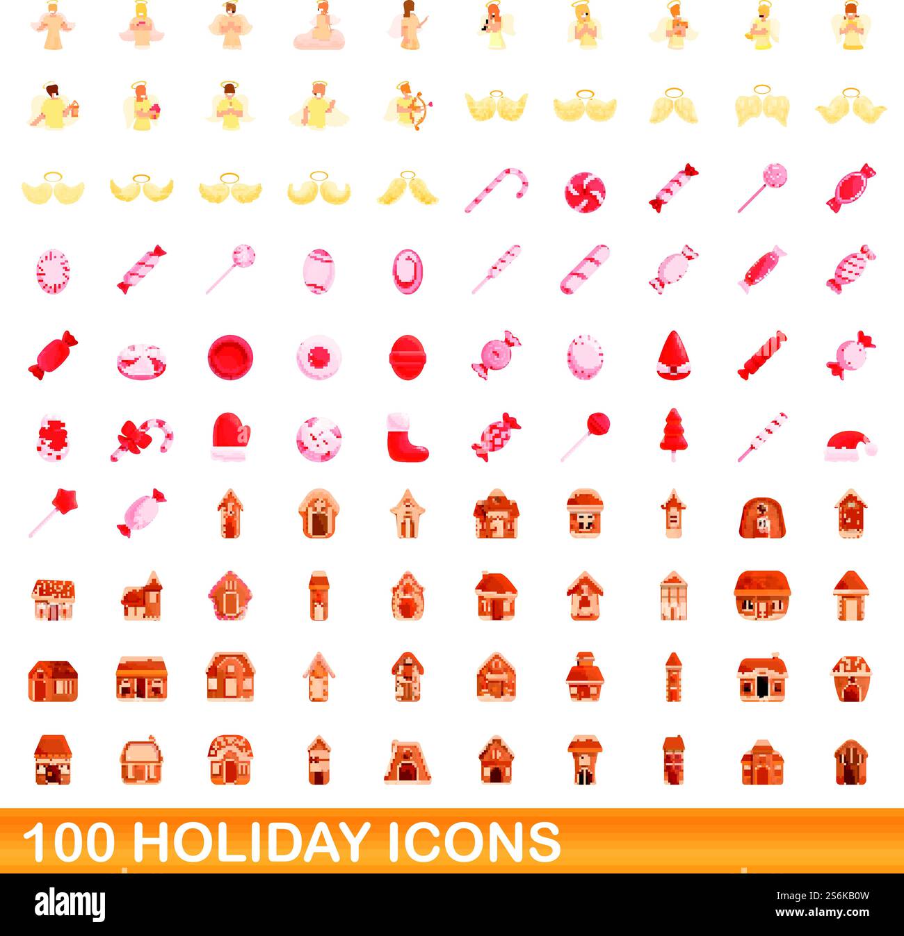 100 Weihnachtssymbole gesetzt. Zeichentrickillustration von 100 Feiertagsymbolen Vektor auf weißem Hintergrund lokalisiert. 100 Weihnachtssymbole im Zeichentrickstil Stock Vektor