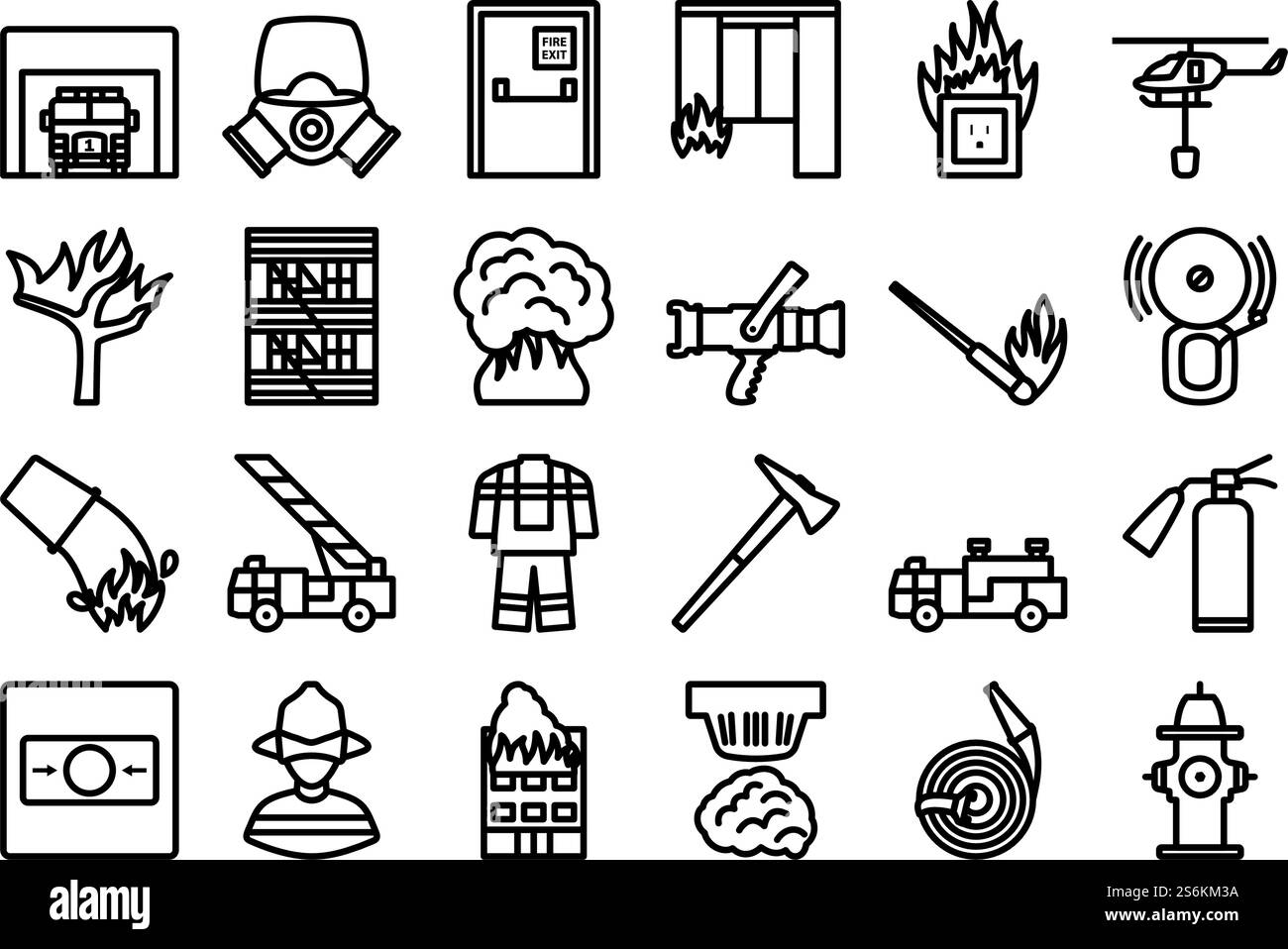 Feuersymbol Eingestellt. Auffälliges Design mit bearbeitbarer Konturbreite. Vektorgrafik. Stock Vektor