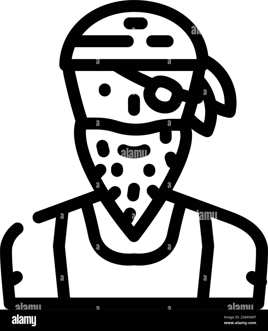 Piraten Person Linie Symbol Vektor. Piratenzeichen. Schwarze Abbildung des isolierten Kontursymbols. Pirate Person Linie Symbol Vektor Illustration Stock Vektor