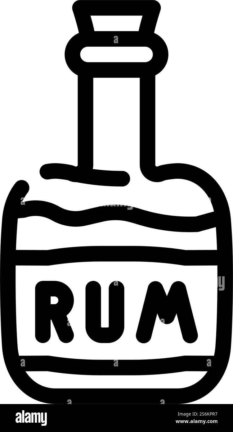 Rum Trinkflasche Piratenlinie Symbol Vektor. Rum-Trinkflasche Piratenzeichen. Schwarze Abbildung des isolierten Kontursymbols. Rum Trinkflasche Piratenlinie Symbol Vektor Illustration Stock Vektor