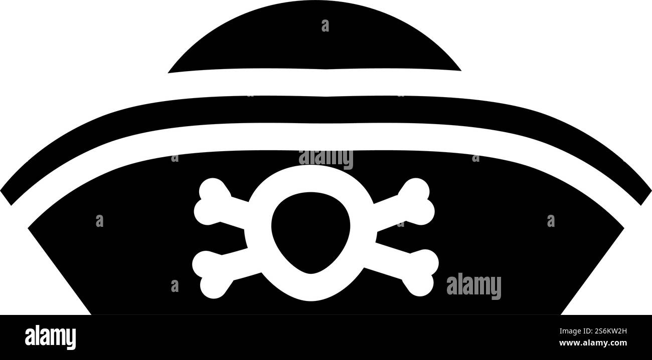 Hut Piraten Glyphe Symbol Vektor. Piratenschild mit Hut. Schwarze Abbildung des isolierten Kontursymbols. Hut Pirate Glyphe Symbol Vektor Illustration Stock Vektor