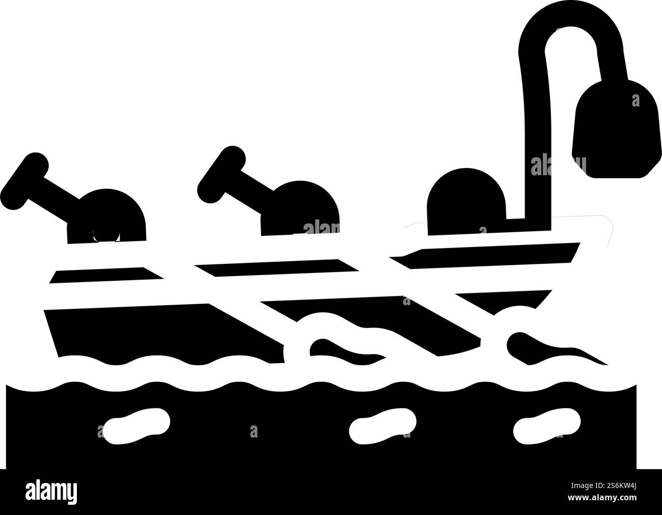 Bootspiraten-Glyphen-Symbol-Vektor. Piratenschild. Schwarze Abbildung des isolierten Kontursymbols. Bootspiraten-Glyphe-Symbol-Vektor-Illustration Stock Vektor