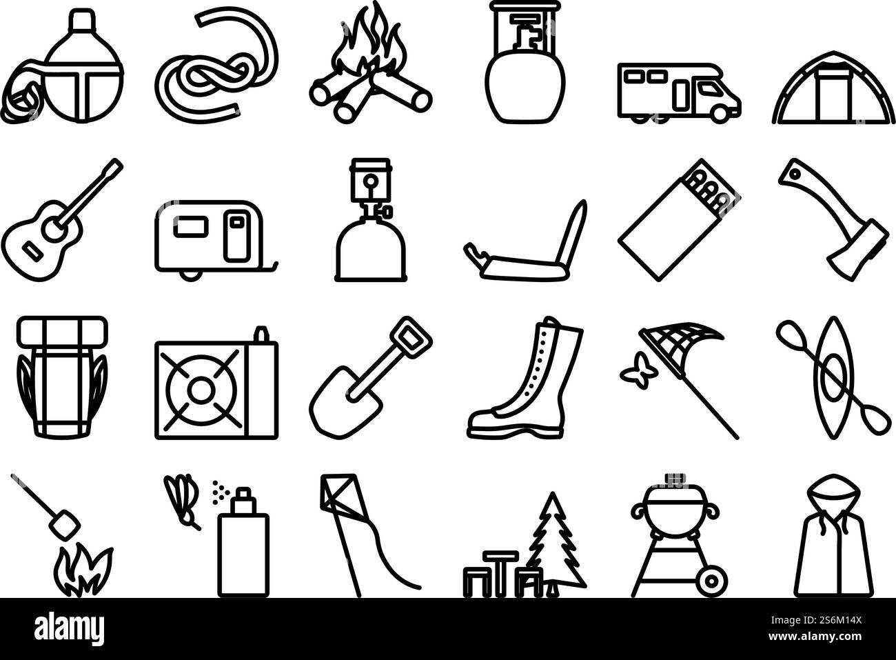 Camping Icon Set. Bearbeitbares, Fett Formatischtes Umrisse-Design. Vektorgrafik. Stock Vektor