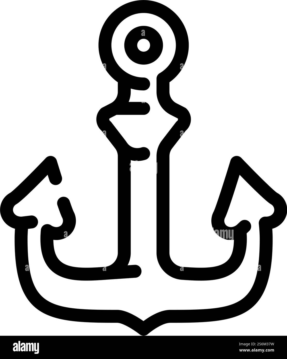 Anker Schiff Piratenlinie Symbol Vektor. Ankern Sie das Piratenschild des Schiffes. Schwarze Abbildung des isolierten Kontursymbols. Ankerschiff Piratenlinie Symbol Vektor Illustration Stock Vektor