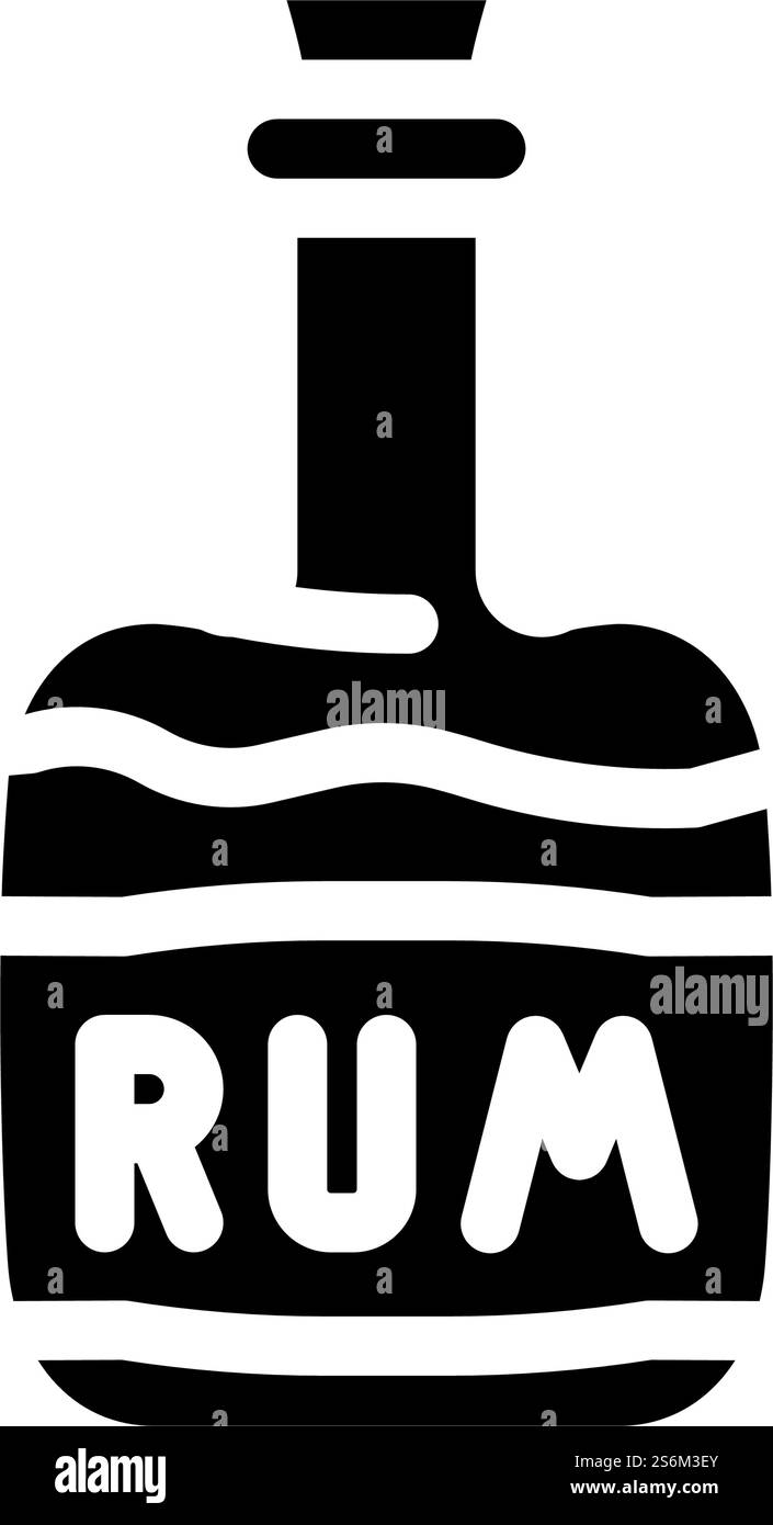 Rum Trinkflasche Pirat Glyphe Symbol Vektor. Rum-Trinkflasche Piratenzeichen. Schwarze Abbildung des isolierten Kontursymbols. Rum Trinkflasche Piraten Glyphe Symbol Vektor Illustration Stock Vektor