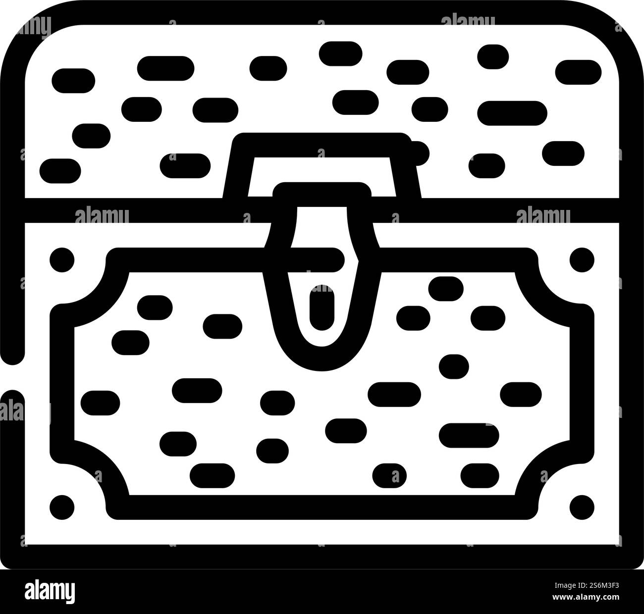 Vektor der Linie der Schatztruhe. Schatztruhe. Schwarze Abbildung des isolierten Kontursymbols. Vektor-Illustration der Schatztruhe Stock Vektor