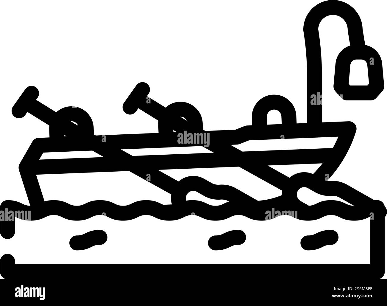 Bootspiratenlinie Symbol Vektor. Piratenschild. Schwarze Abbildung des isolierten Kontursymbols. Bootspiraten Linie Symbol Vektor Illustration Stock Vektor