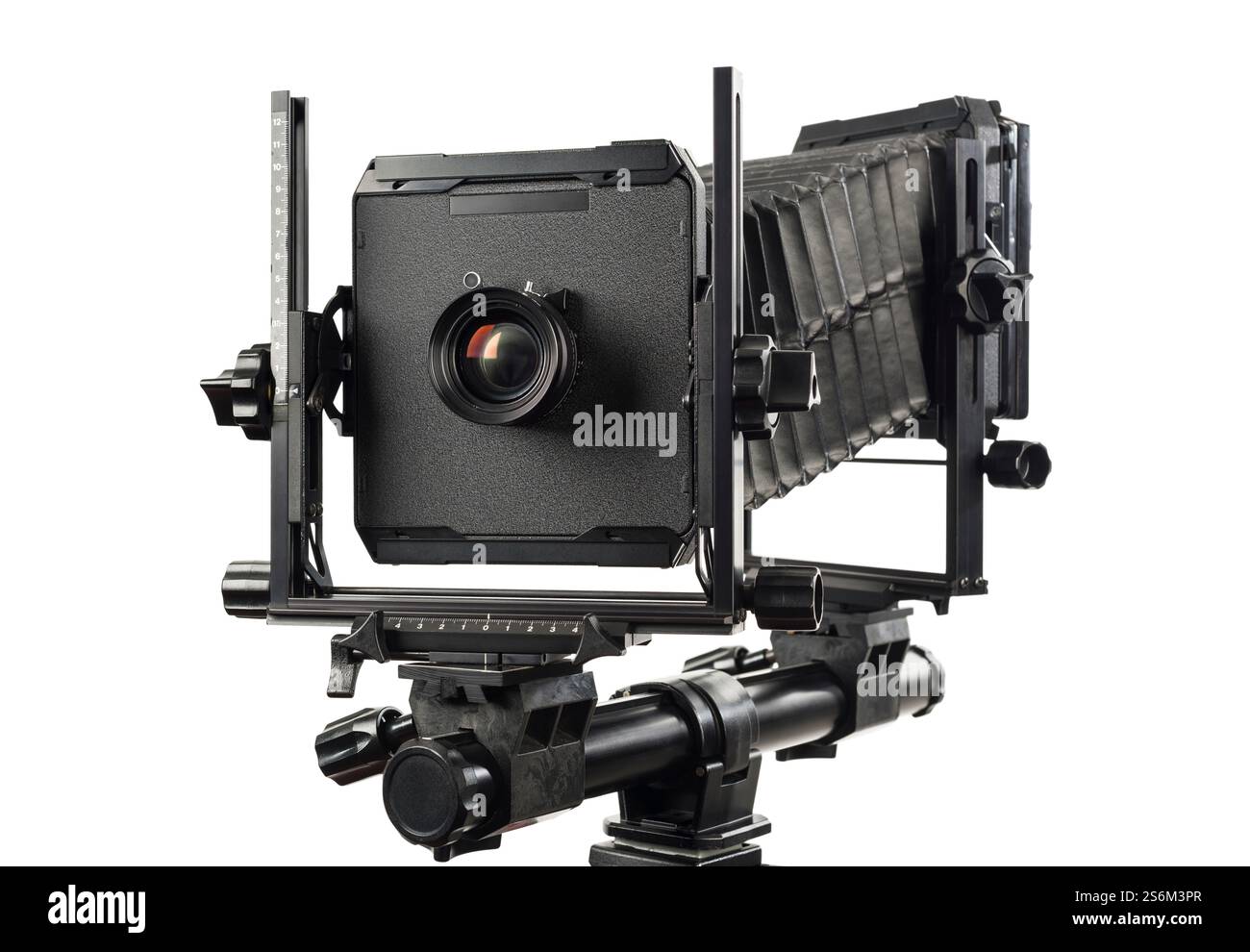 Großformatige Filmkamera, isoliert auf weißem Hintergrund. Stockfoto