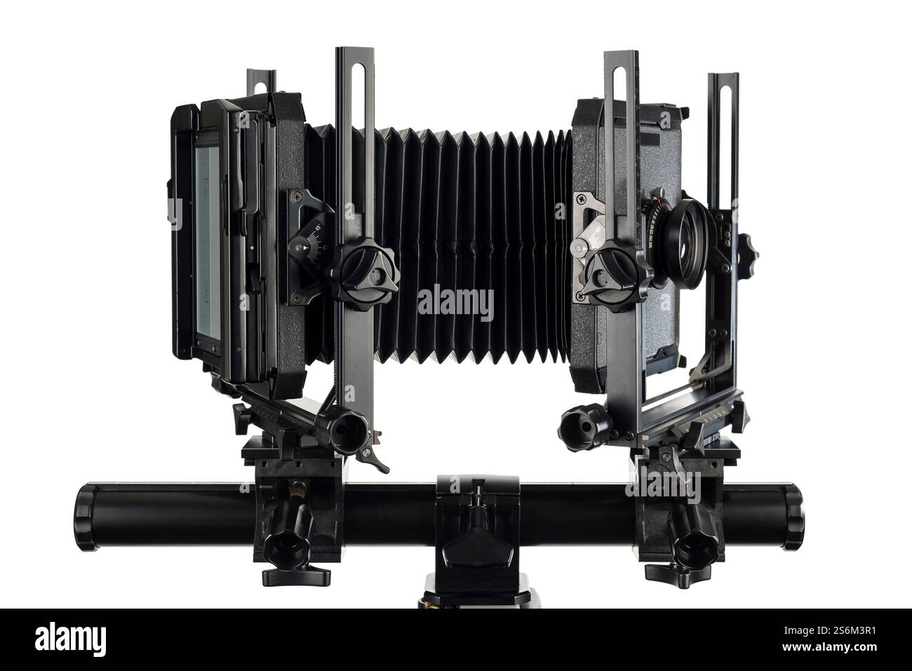 Großformatige Filmkamera, isoliert auf weißem Hintergrund. Stockfoto