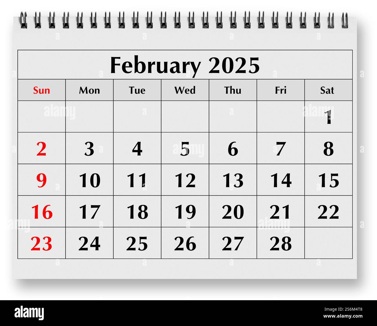 Eine Seite des jährlichen Monatskalenders – Wintermonat februar 2025 Stockfoto