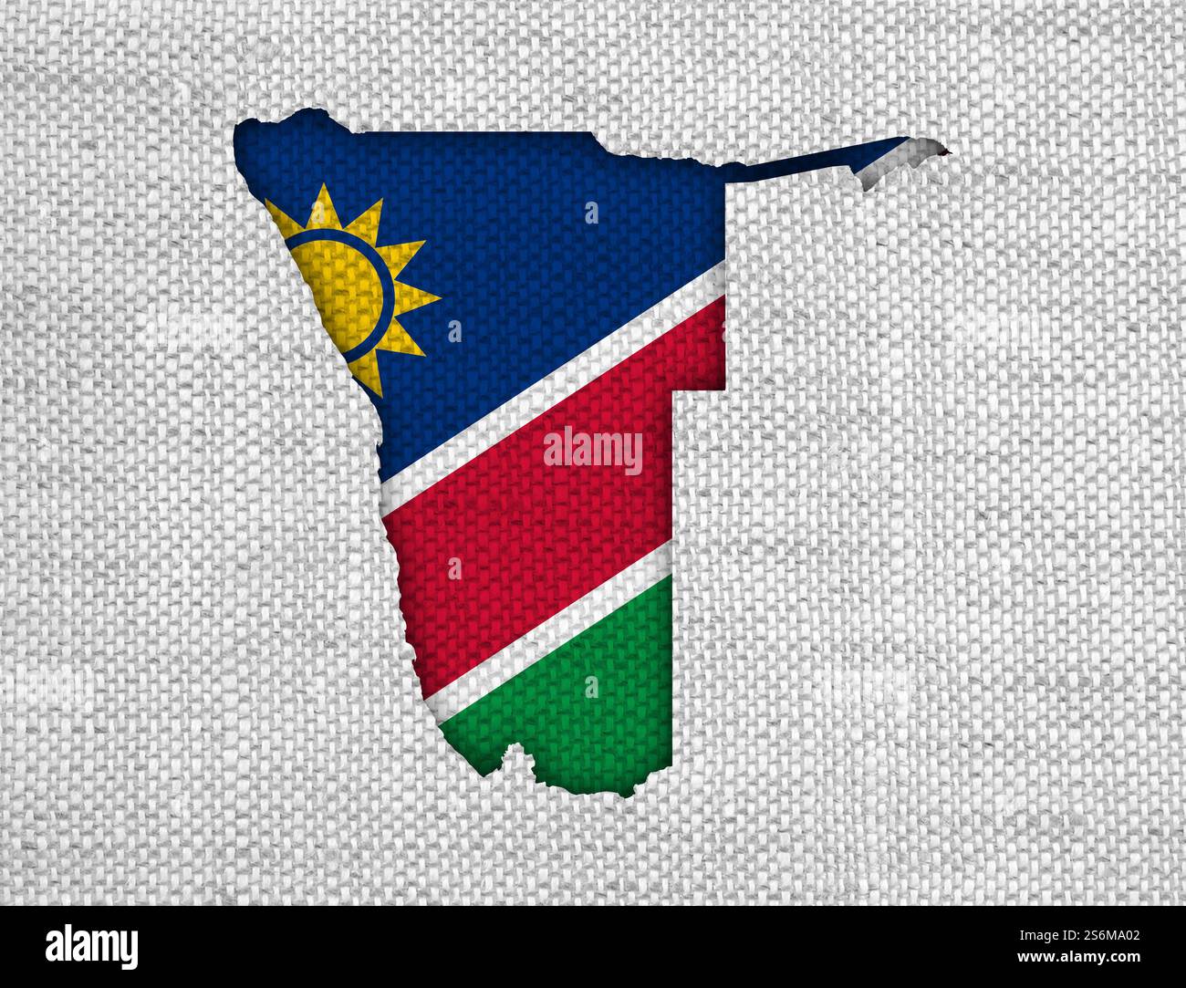Karte und Flagge von Namibia auf alten Leinen Stockfoto