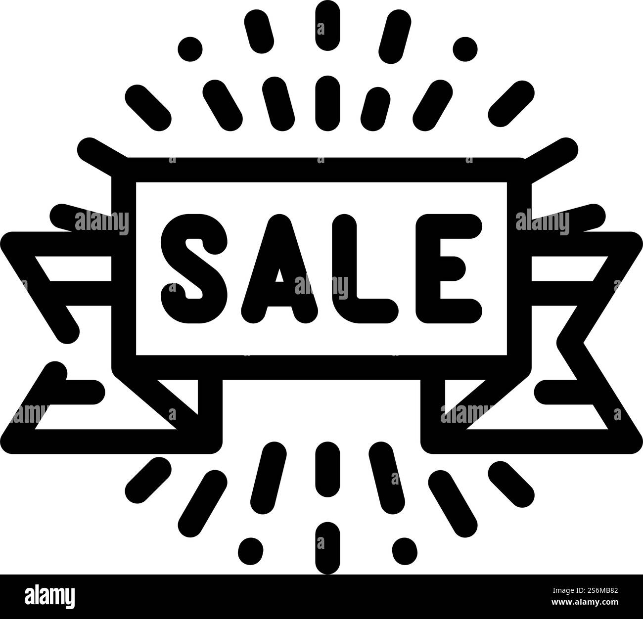 Band Sale Line Symbol Vektor. Verkaufsschild mit Band. Schwarze Abbildung des isolierten Kontursymbols. Band Verkauf Linie Symbol Vektor Illustration Stock Vektor