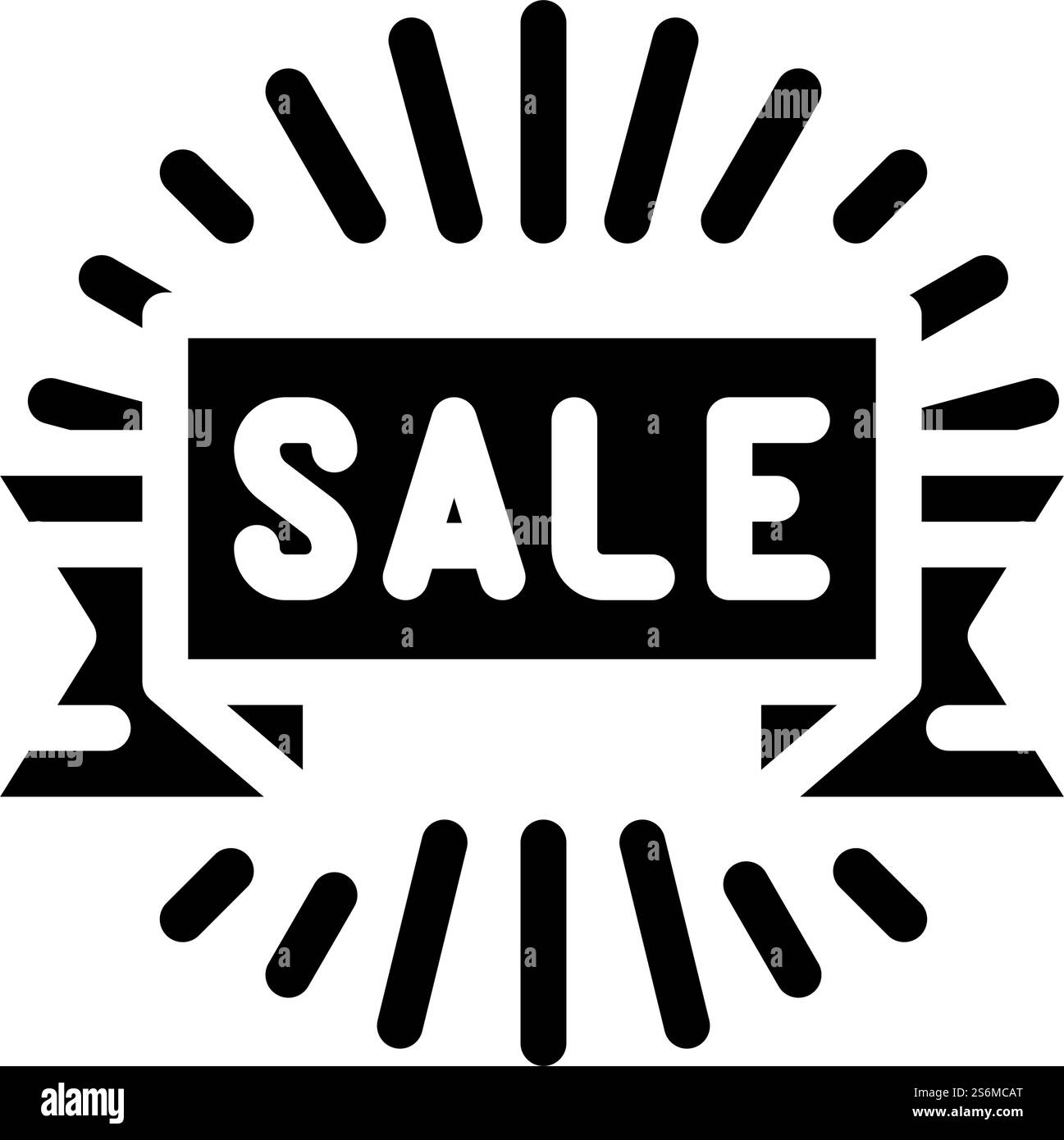 Band Verkauf Glyphe Symbol Vektor. Verkaufsschild mit Band. Schwarze Abbildung des isolierten Kontursymbols. Band Verkauf Glyphe Icon Vektor Illustration Stock Vektor