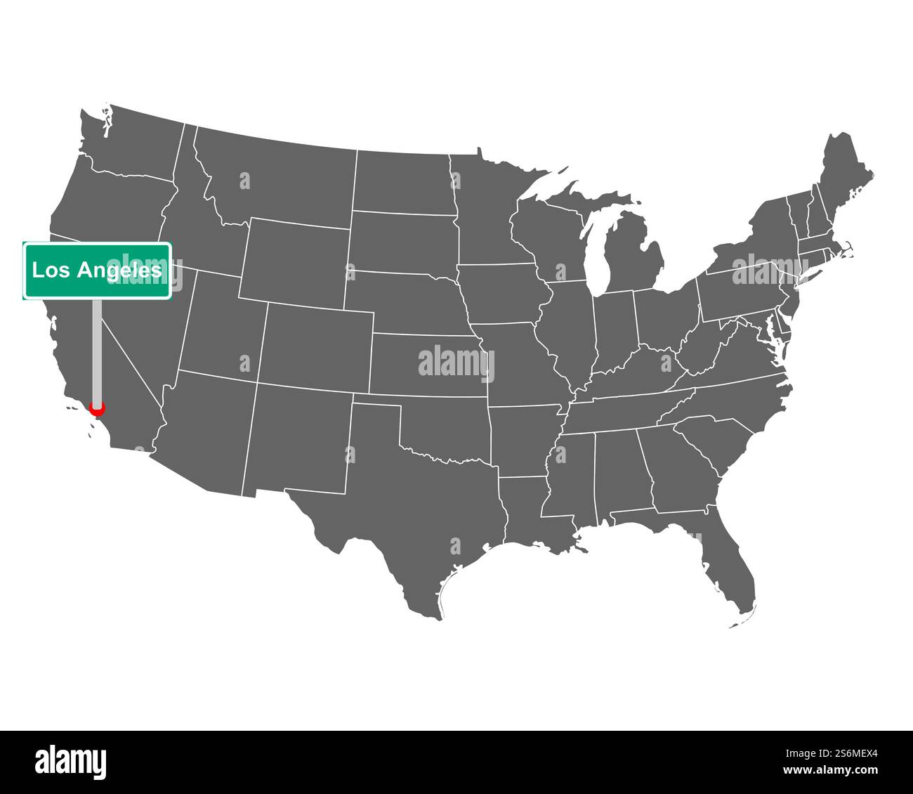 Karte der USA mit Los Angeles City-Schild Stockfoto