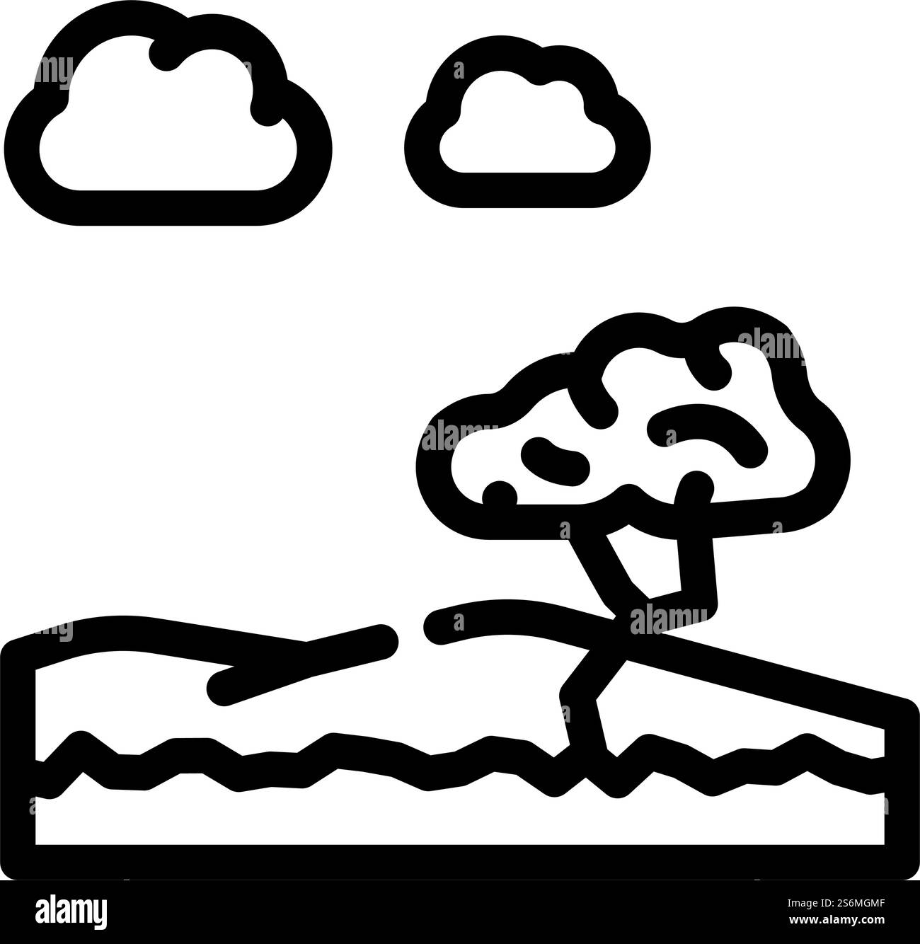 afrikanische Savanne Landschaft Linie Symbol Vektor. afrikanisches Savannenlandschaftsschild. Schwarze Abbildung des isolierten Kontursymbols. afrikanische Savanne Landschaft Linie Symbol Vektor Illustration Stock Vektor