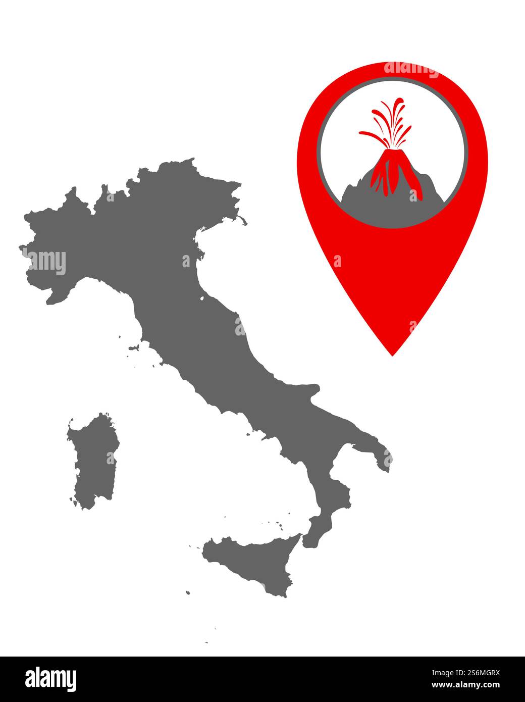 Karte von Italien mit Vulkanindikator Stockfoto