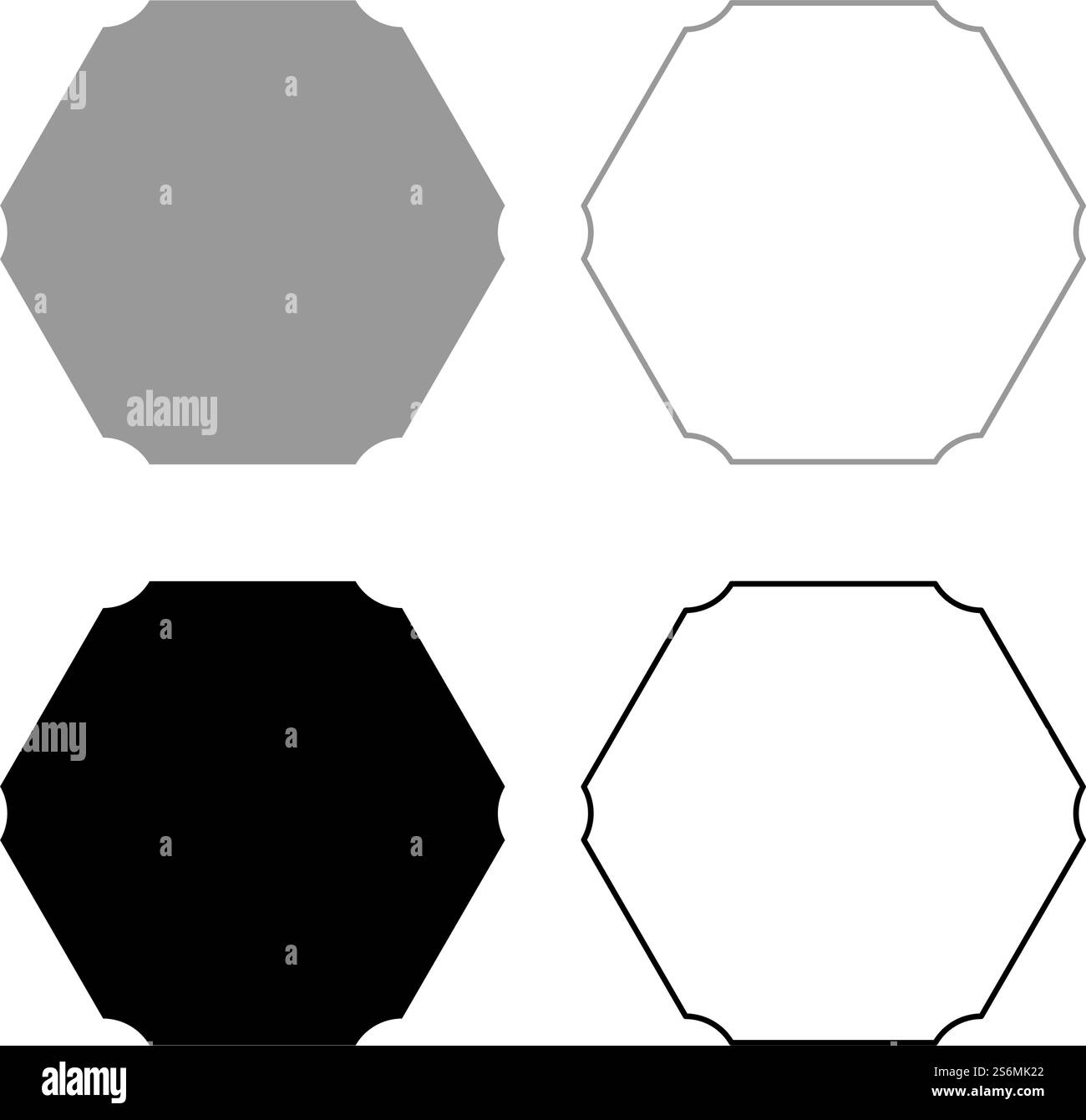 Sechseckiges Banner sechseckige sechs abgerundete Ecken leeres Modell Set Symbol grau schwarz Farbe Vektor Illustration flache Stil einfaches Bild. Sechseckiges Banner sechseckige sechs abgerundete Ecken leeres Modell leeres Template Set Symbol grau schwarz Vektor Illustration flache Stil Bild Stock Vektor