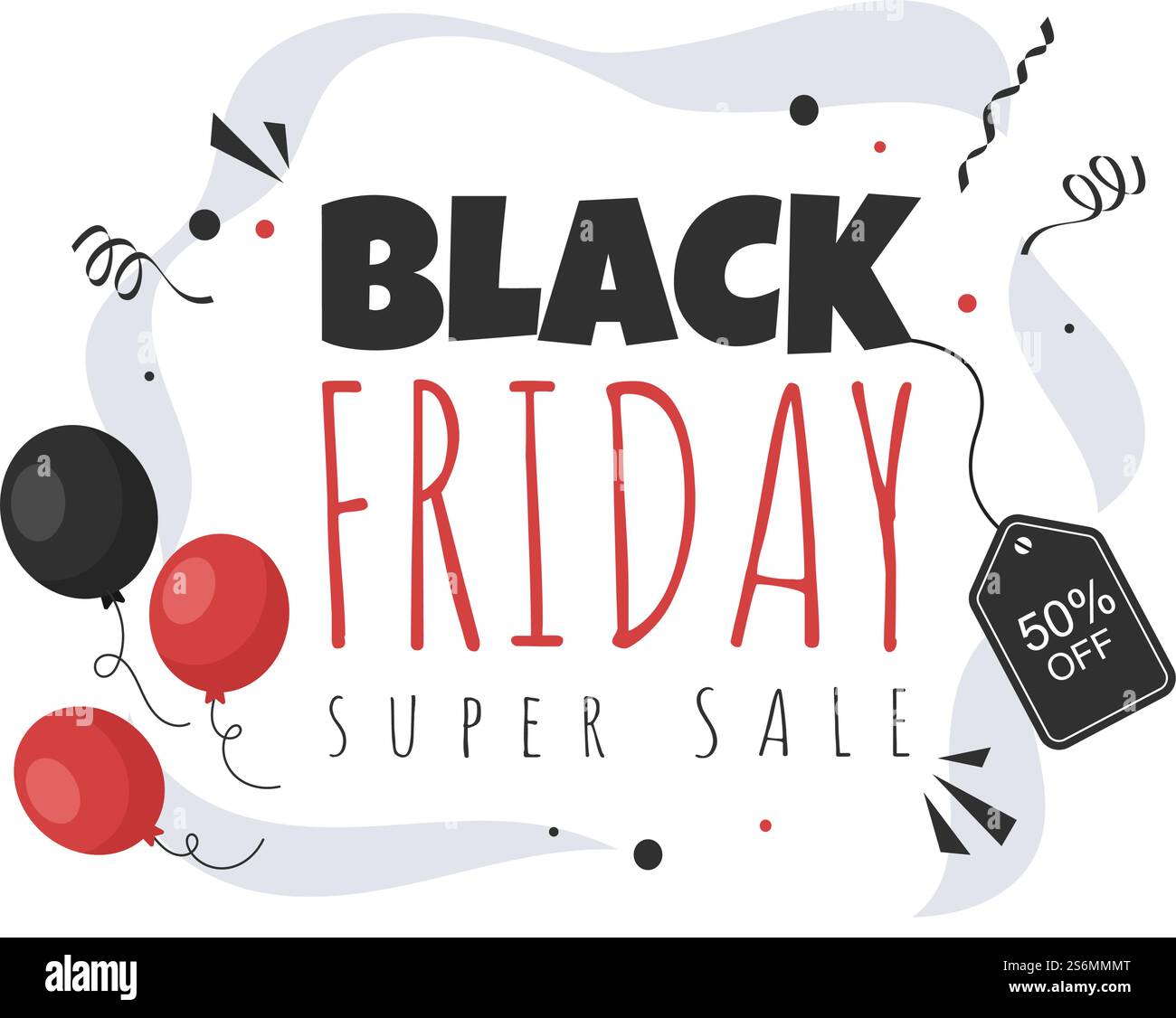 Black Friday Geben Sie großen Rabatt Verkauf für alle Produkte mit Geschenkbox, Band, Ballon für Poster, Banner, Promotion oder Hintergrund Vektor Illustration Stock Vektor