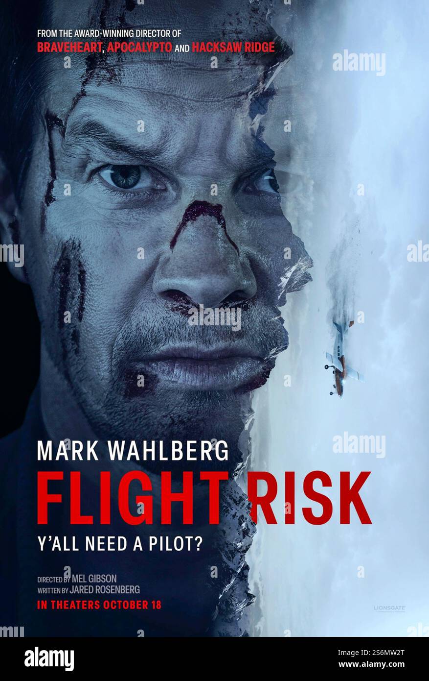 Flight Risk (2025) unter der Regie von Mel Gibson mit Michelle Dockery, Mark Wahlberg und Topher Grace. Ein Pilot transportiert einen Air Marshal, der einen Flüchtling begleitet, um durch die Wildnis Alaskas zu fahren, wo Spannungen in die Höhe steigen und Vertrauen auf die Probe gestellt wird, da nicht jeder an Bord ist, der scheint. US-Poster mit einem Blatt ***NUR FÜR REDAKTIONELLE ZWECKE***. Quelle: BFA/Lionsgate Stockfoto