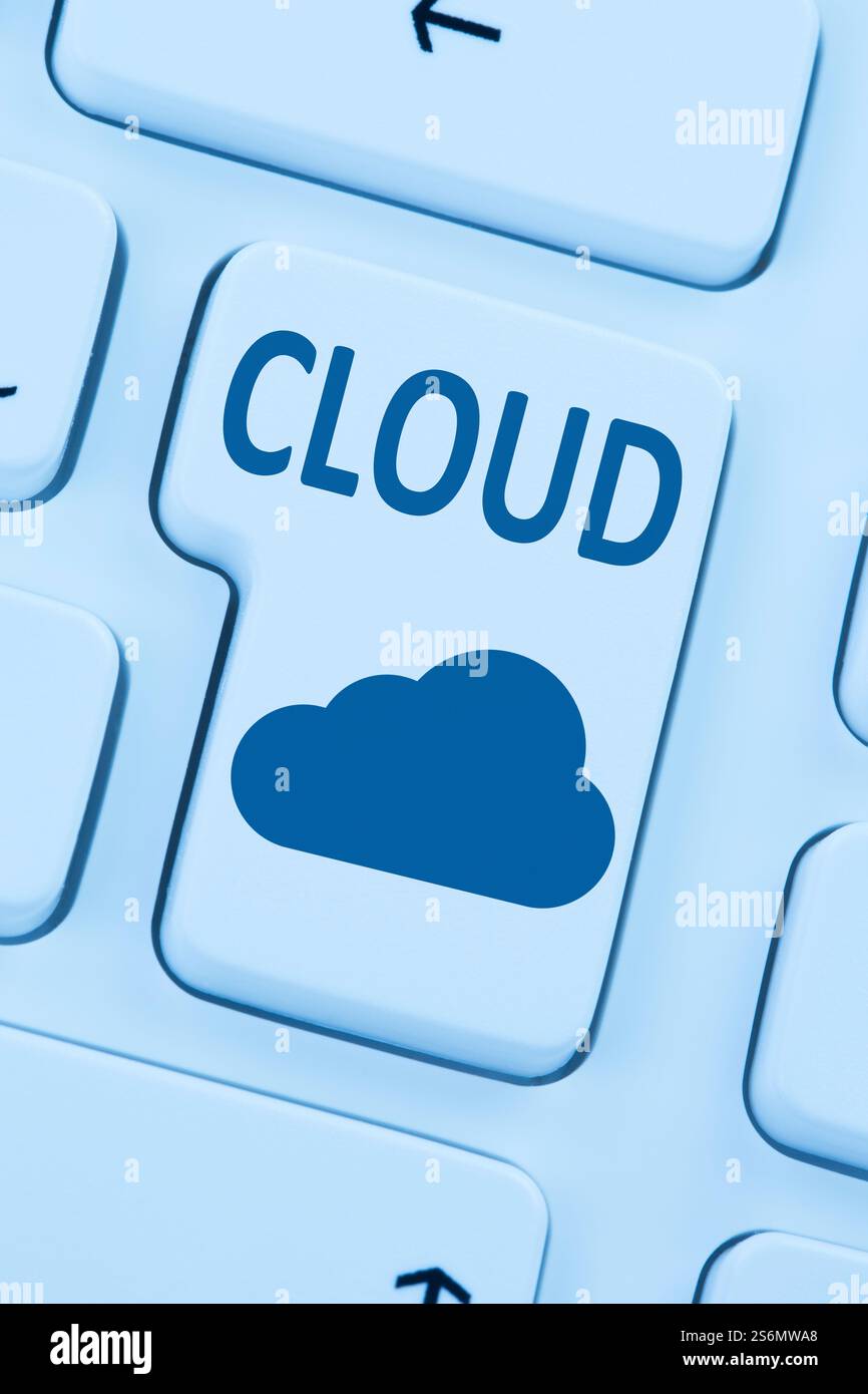 Cloud-Computing Cloud Online-Speicher Internet-Computer-Tastatur Stockfoto